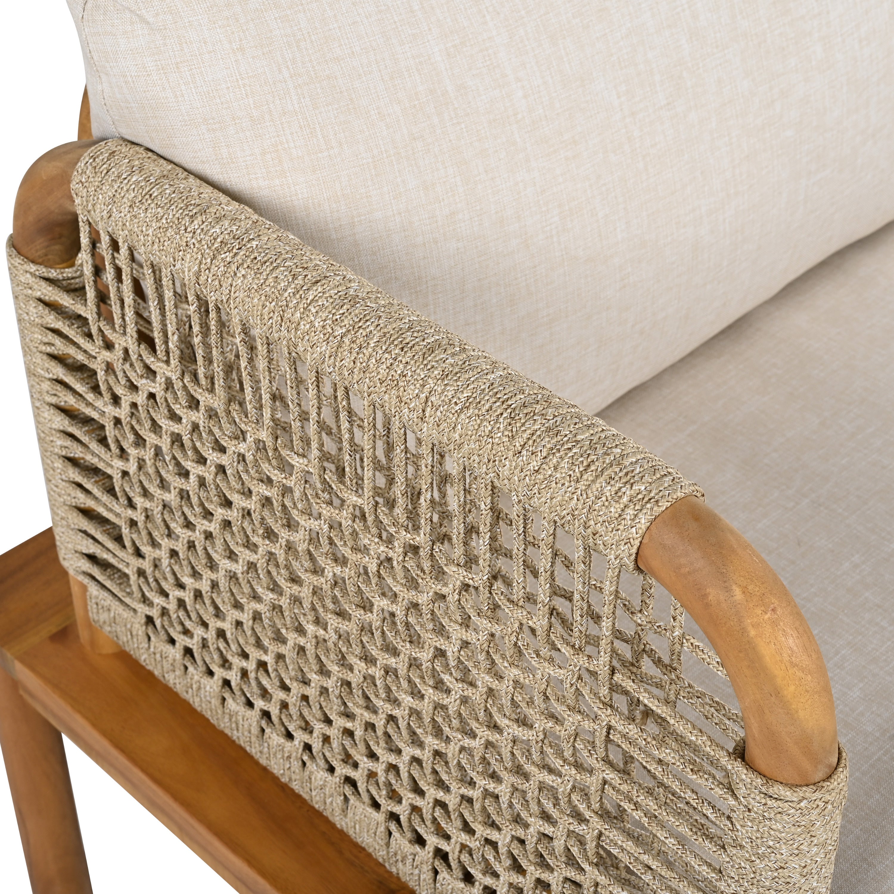 Isola Outdoor Acacia Wood and Rope Club Chair with Cushions