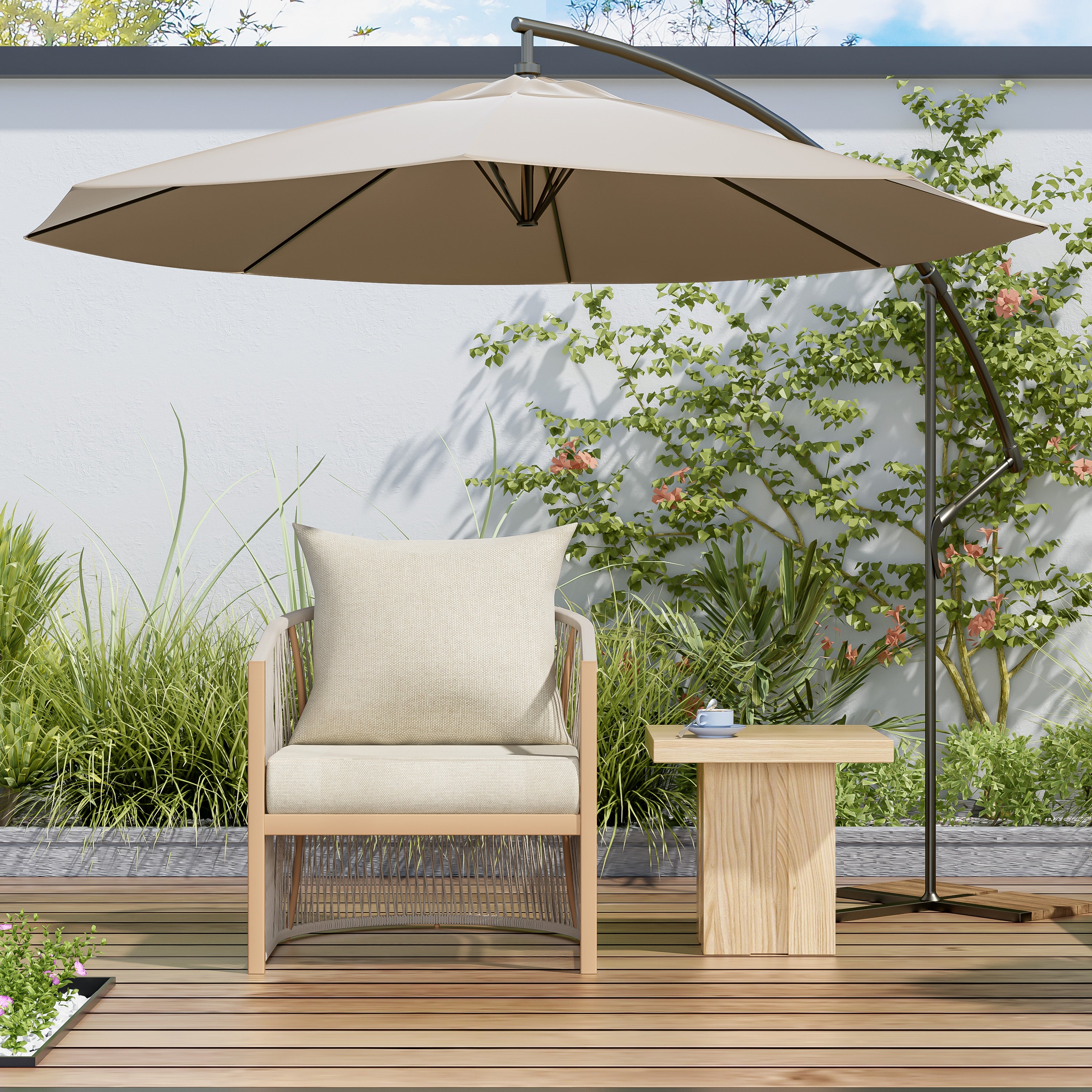 Outdoor Lounge Chair with Rope-Weave Design and Curved Frame