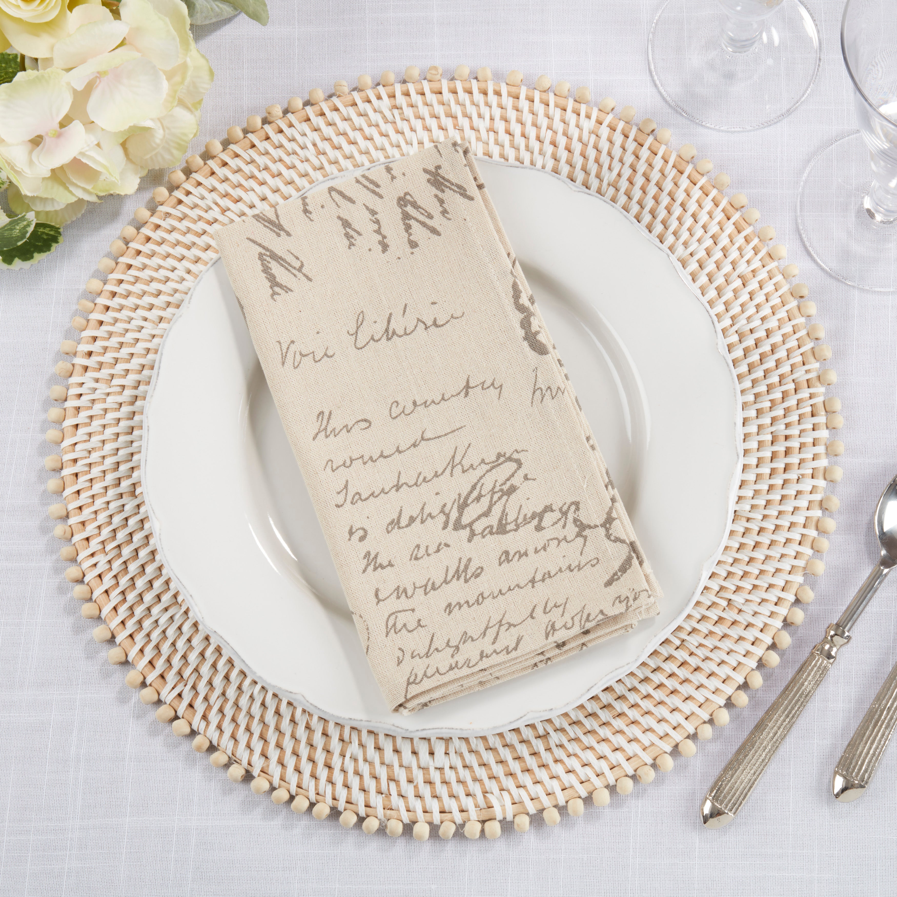 Vintage Script Print Design Napkin, Set of 4