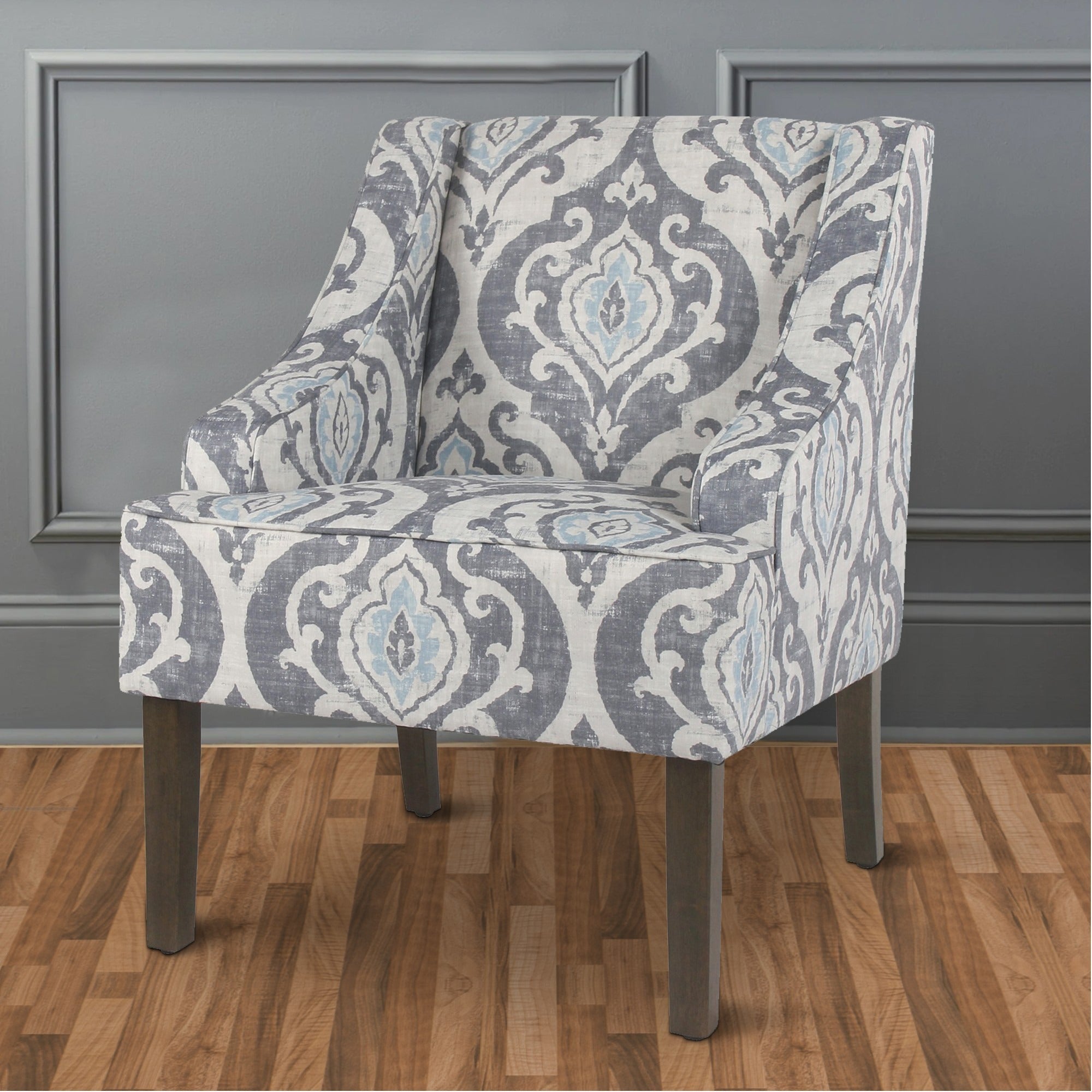 Damask Pattern Upholstered Accent Chair with Swooping Armrests