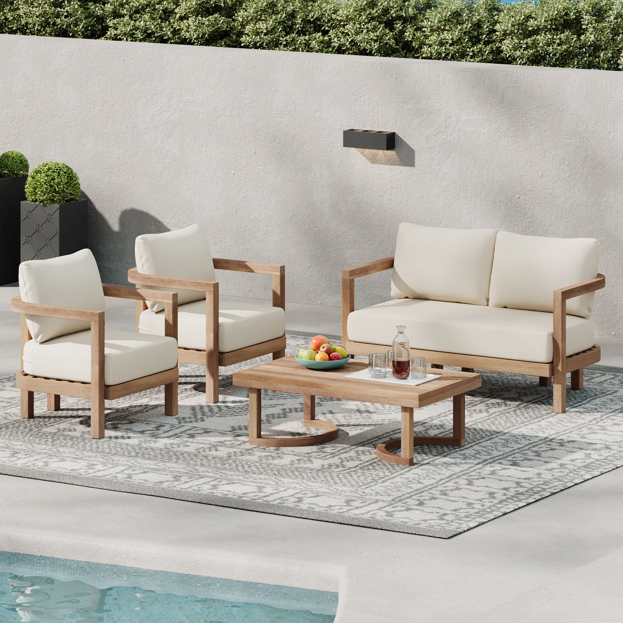 Cosmicly 4-Piece Patio Set with Coffee Table and Slat Panel Design