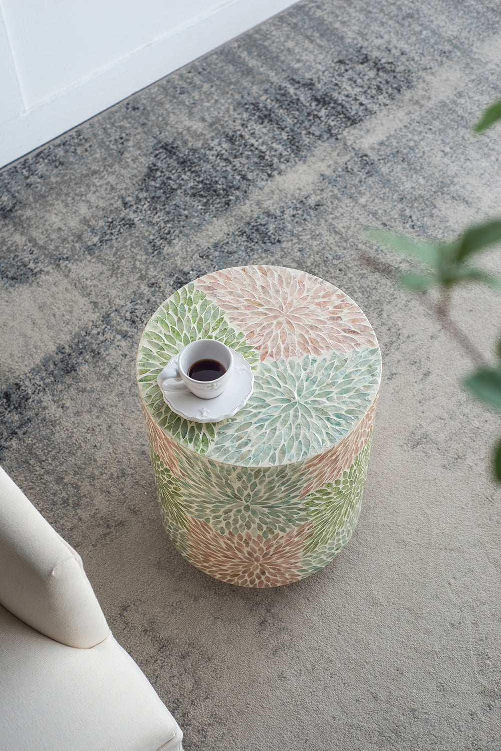 Floral Cylindrical Capiz Side Table