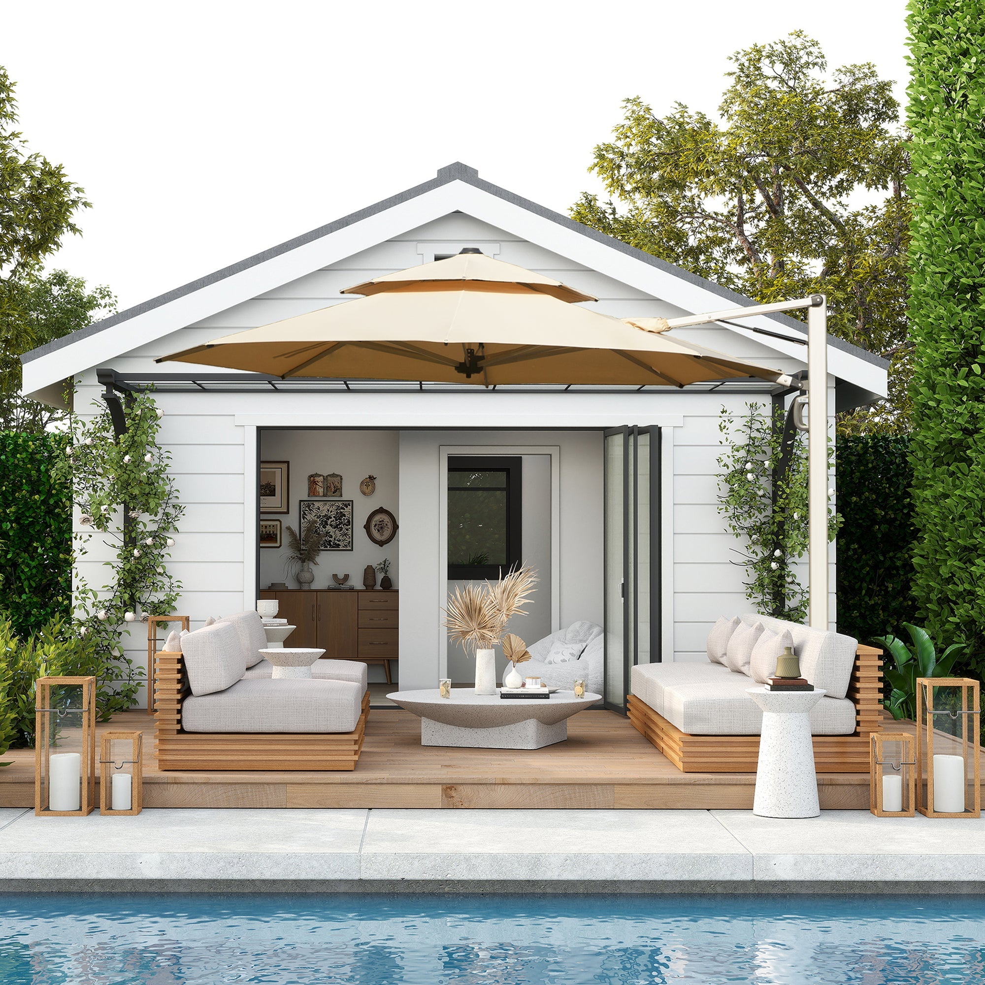 Round Cantilever Umbrella with Center Pole, Base Not Included
