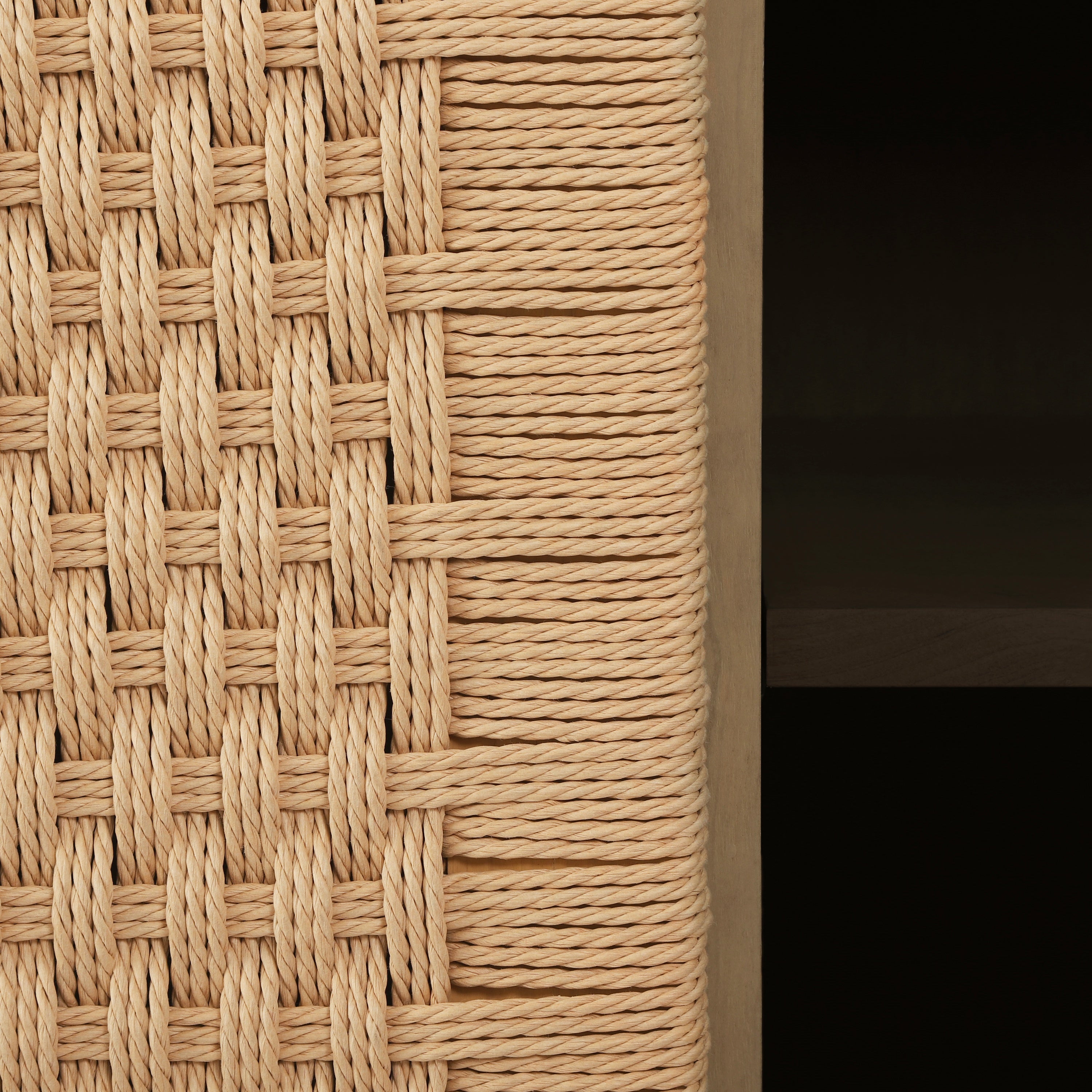 Natural Farmhouse Cabinet with Handwoven Paper Rope Doors, Solid Wood Legs and Natural Finish, for Hallway, Entryway or Living Room