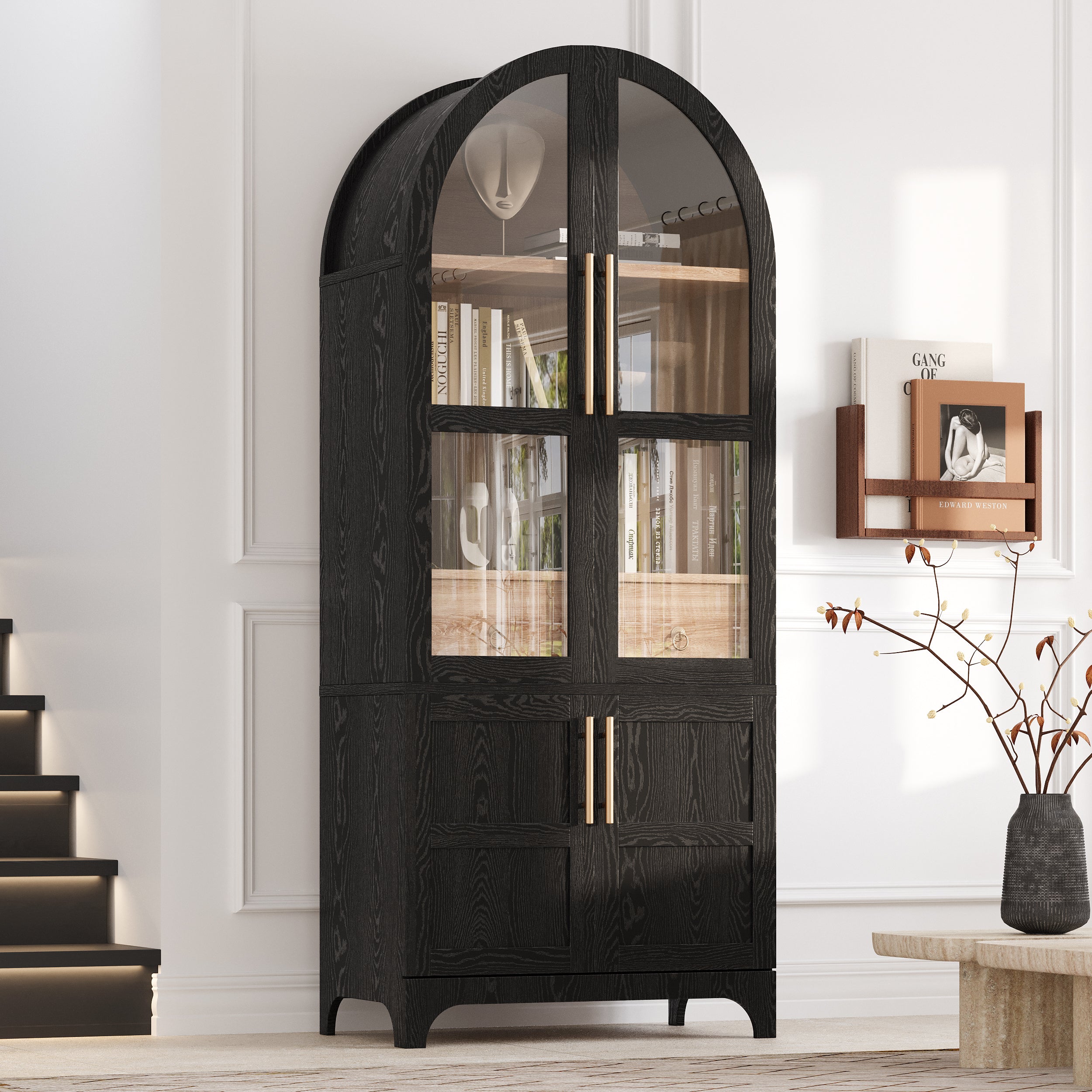 Farmhouse Kitchen Storage Cabinet with Open & Adjustable Shelves