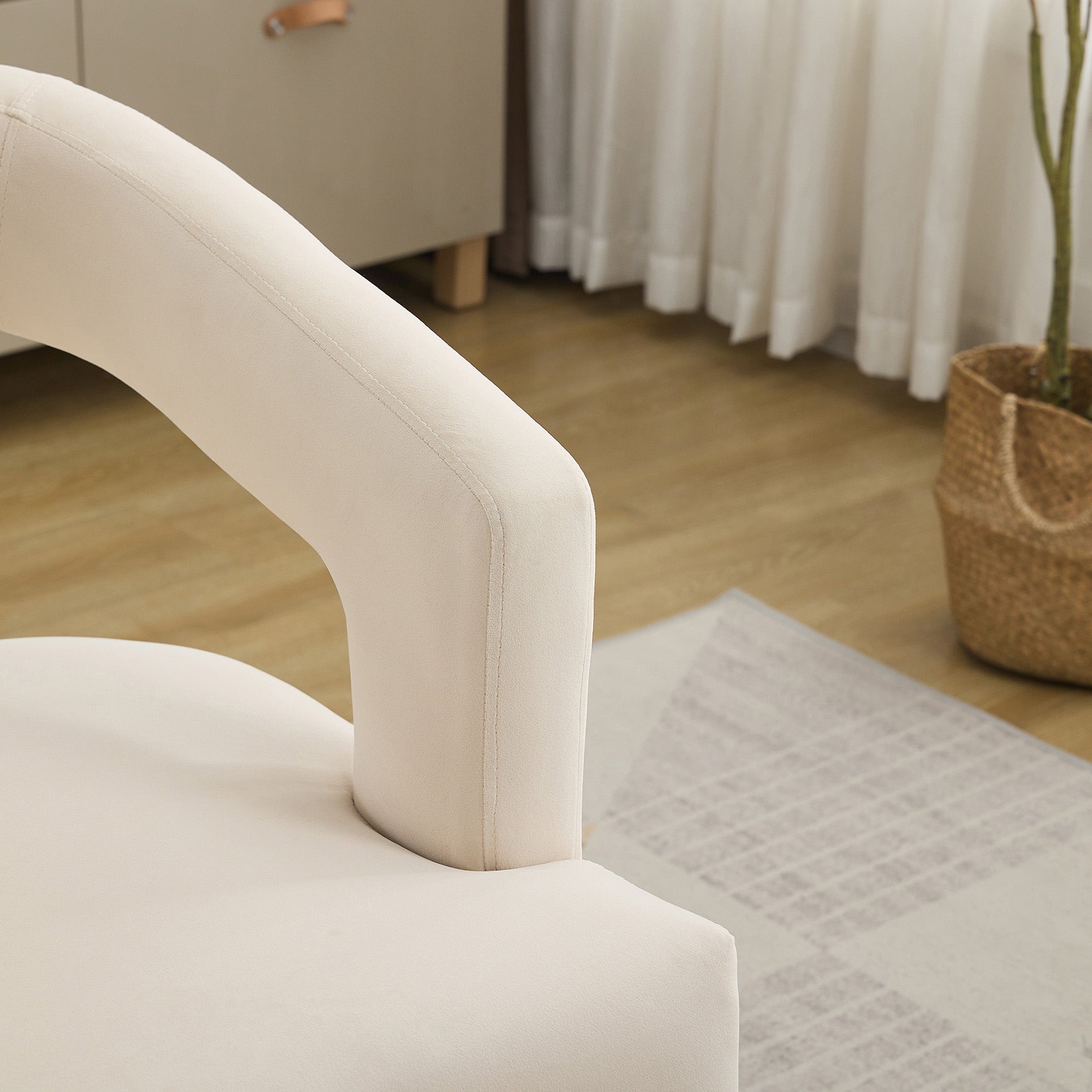 Open-Back Barrel Accent Chair with Velvet Upholstery and Weathered Solid Wood Legs