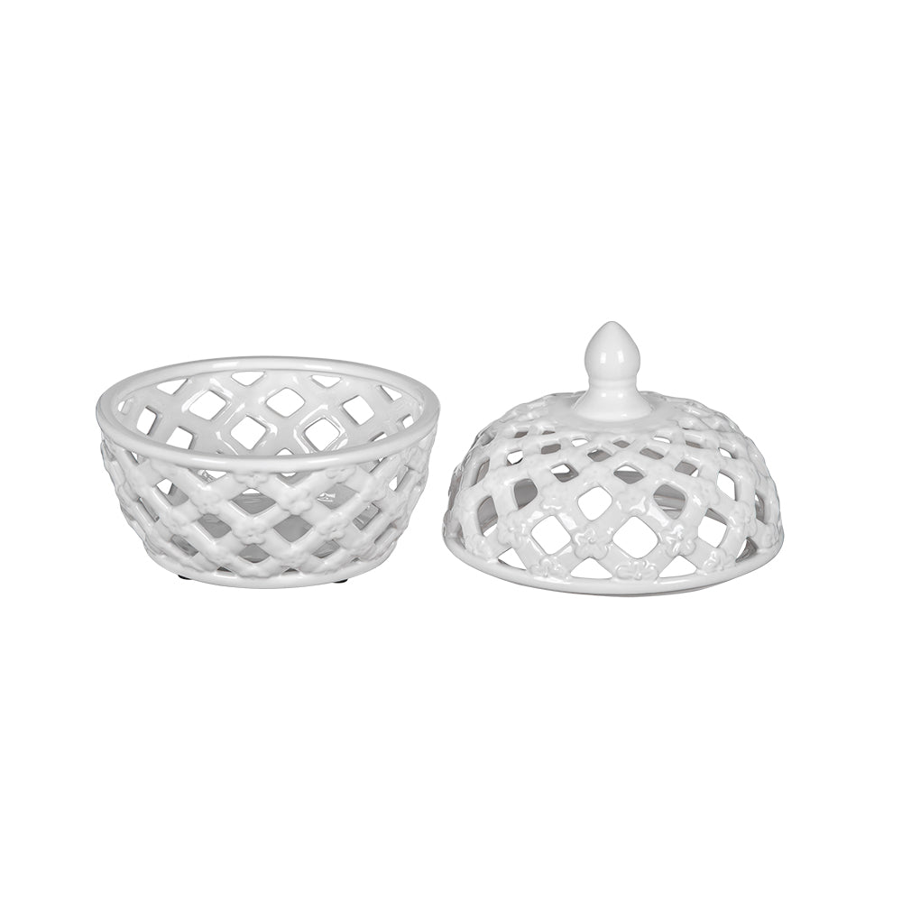 Brackets Ceramic Lidded Jar with Lattice Design and Tiny Flower Pattern - Thumbnail 4