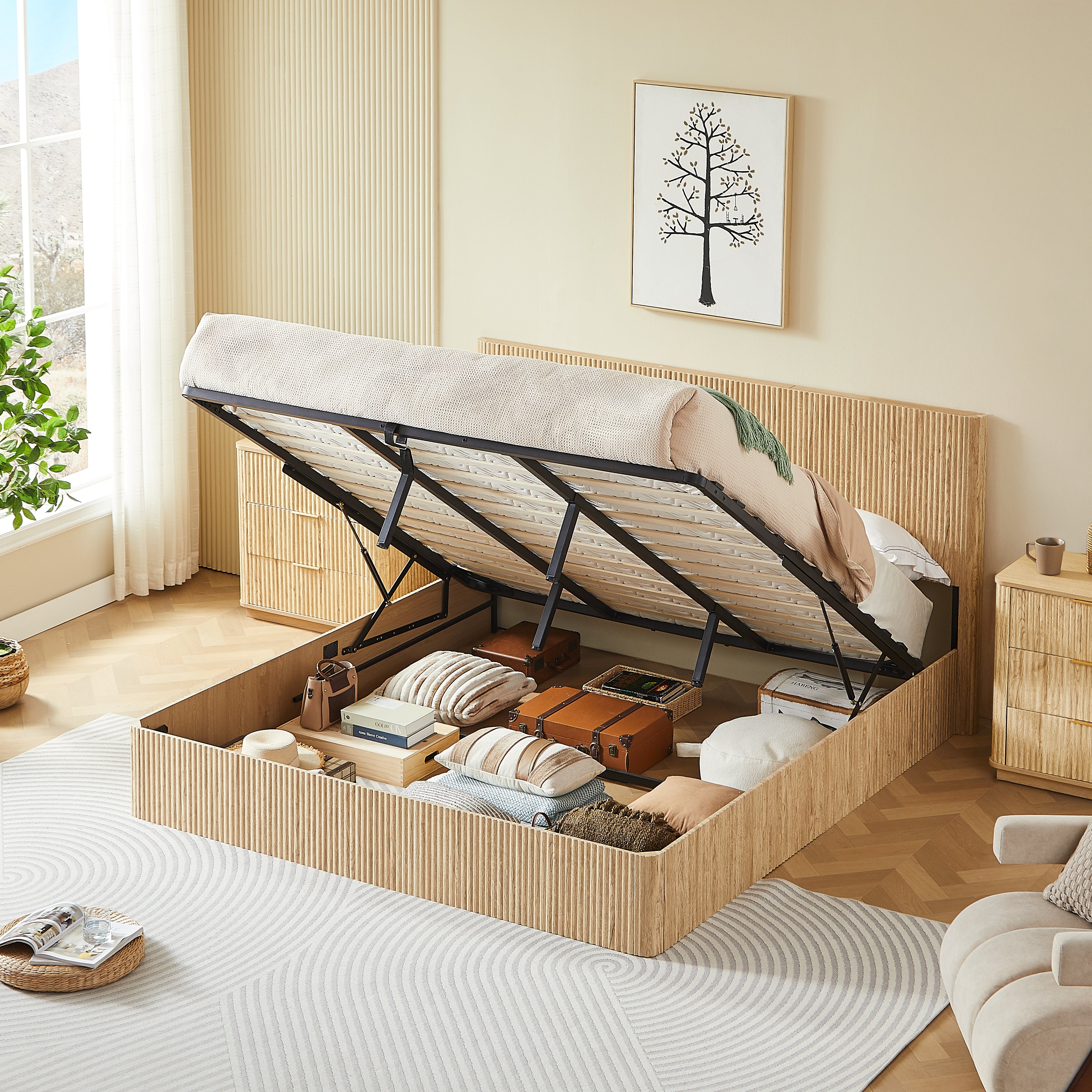 Fluted Lift Up Storage Bed