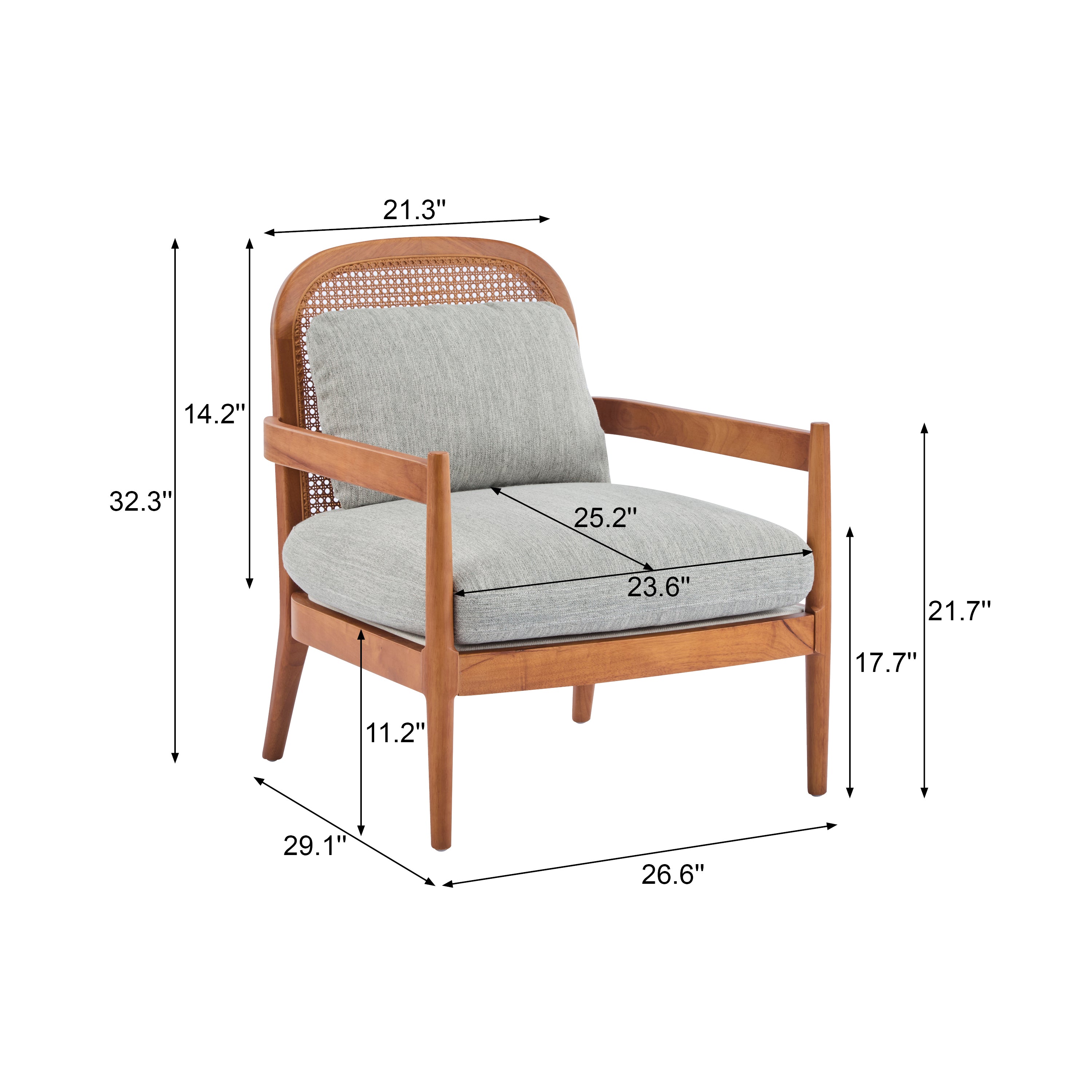 Elliston Solid Wood and Rattan Accent Chair with Cushions, Set of 2