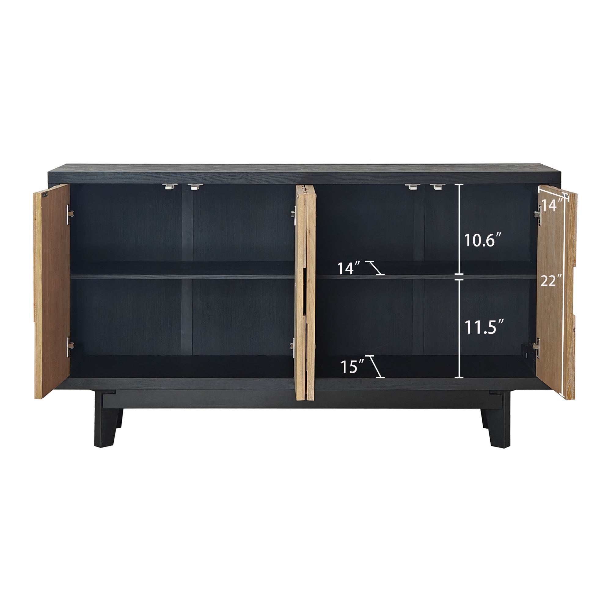 Wooden 4-Door Storage Cabinet with Textured Geometric Design