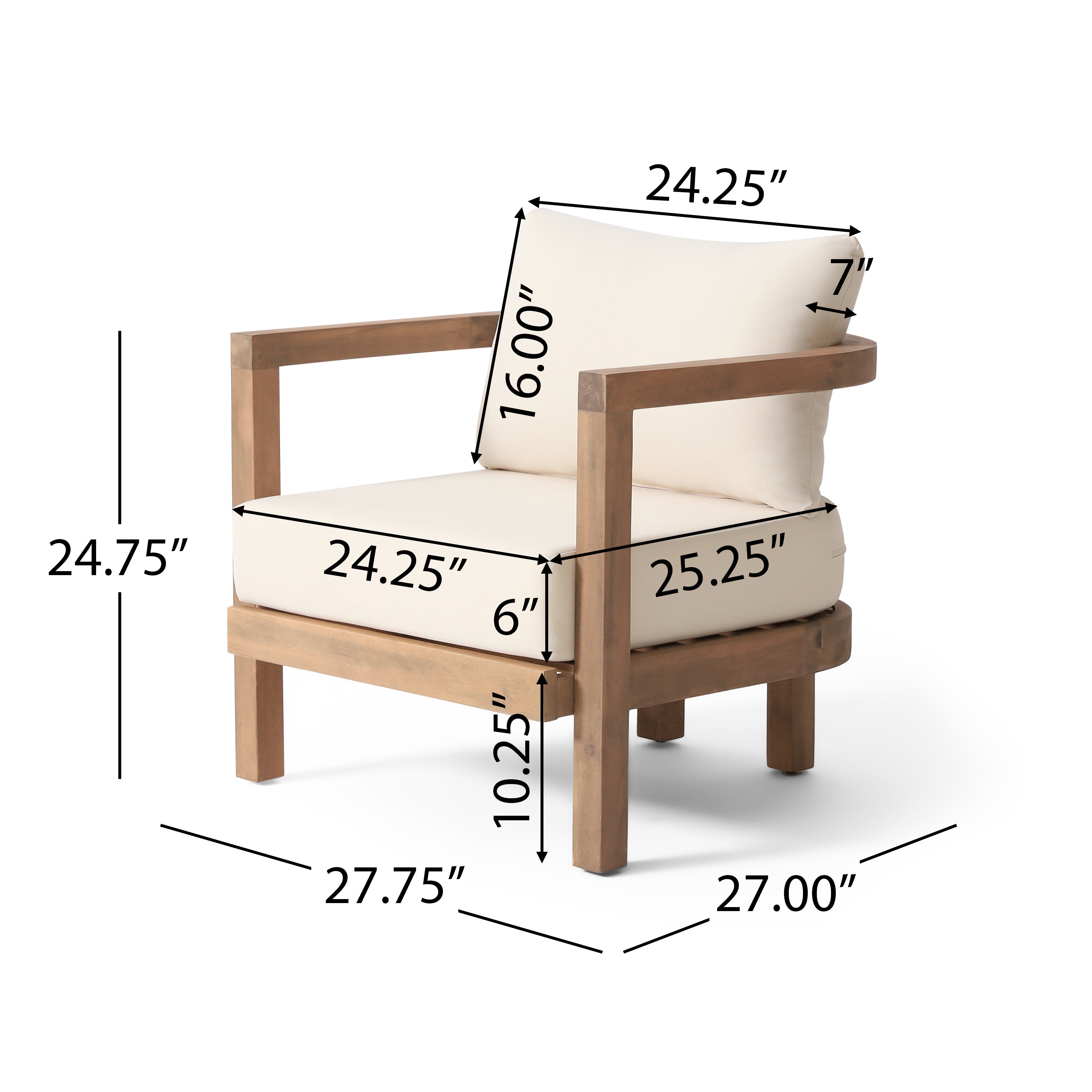Outdoor Club Chair with Slat Panel Design and Back Cushion