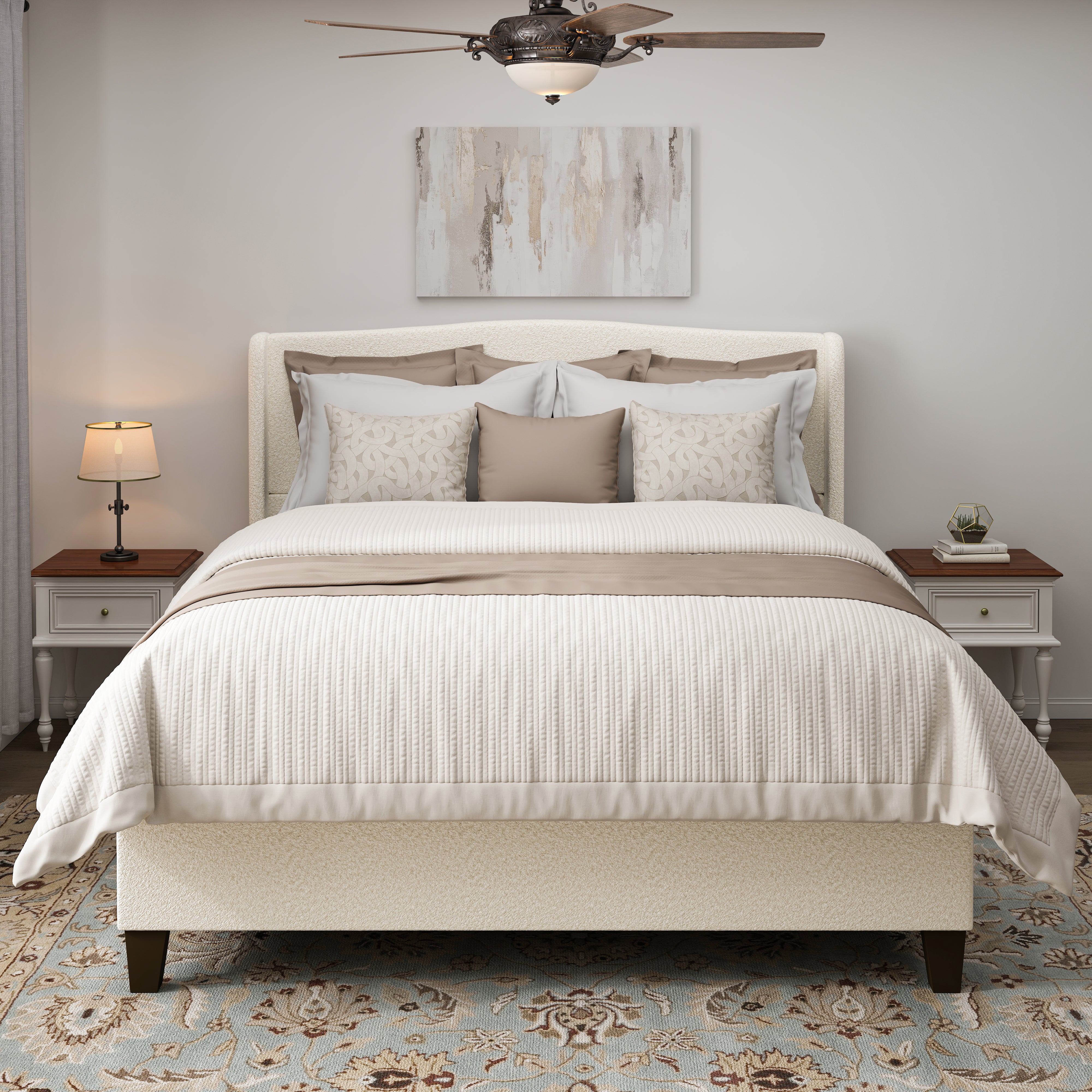Bed Frame with 49.21" High Back Teddy Velvet Upholstered Headboard and 27.17" High Footboard