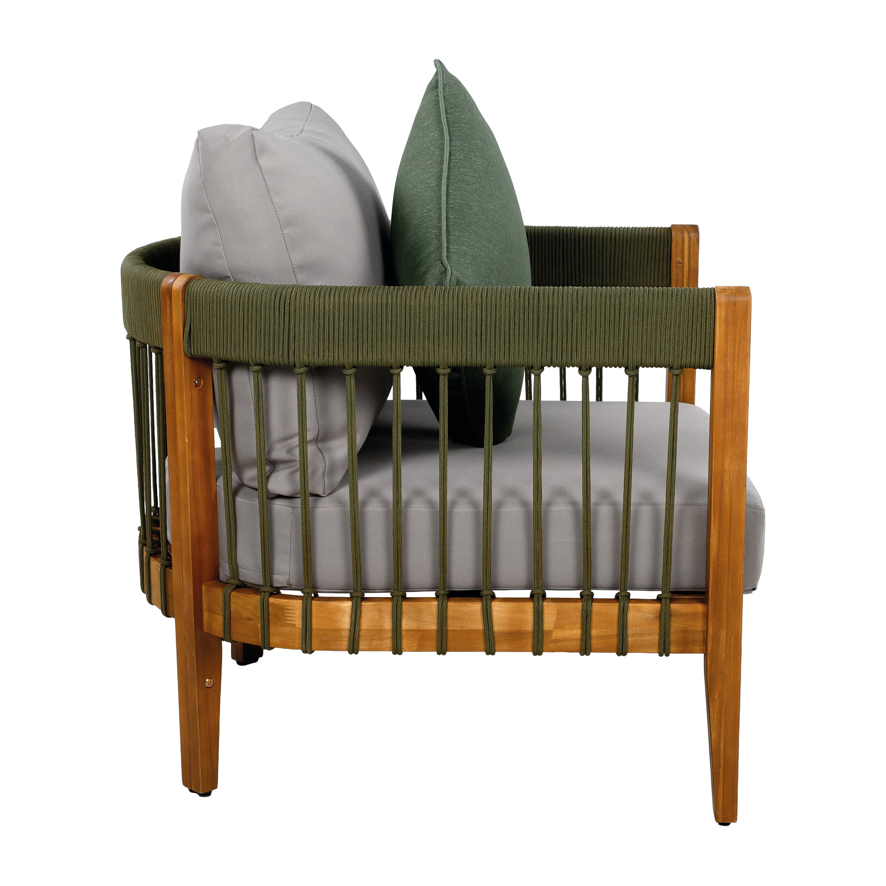 Azari Outdoor Acacia Wood Club Chair with Handwoven Rope Accents & Curved Backrest