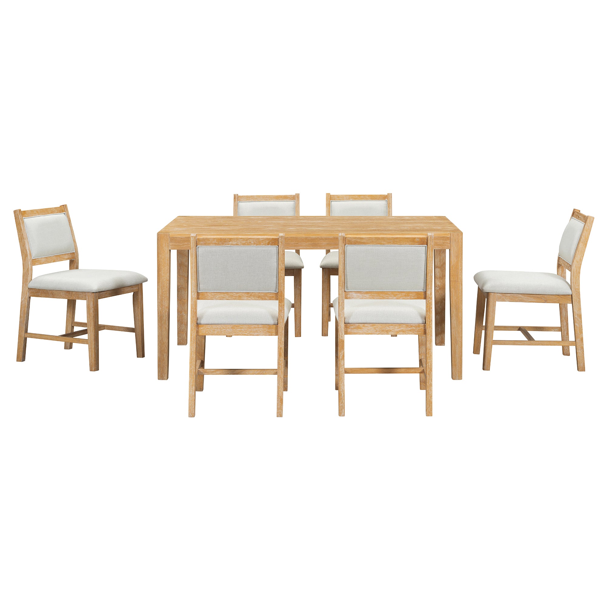 7-Piece Retro Dining Table Set with 6 Upholstered Chairs