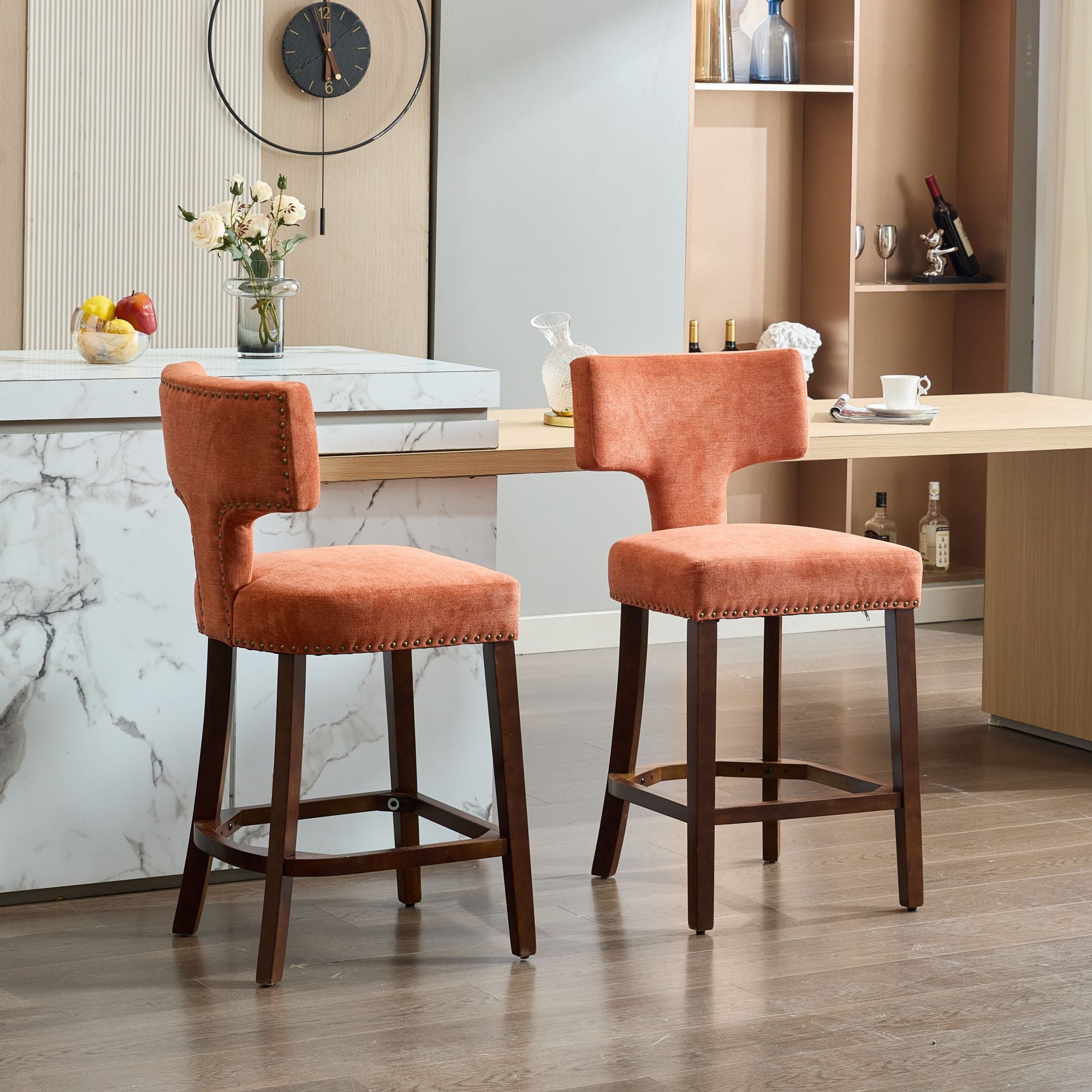 Upholstered T-Back Counter Height Bar Stools, Set of 2