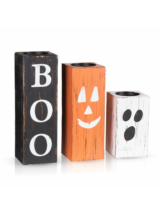 Pier 1 Set of 3 Wood Halloween Candle Holders