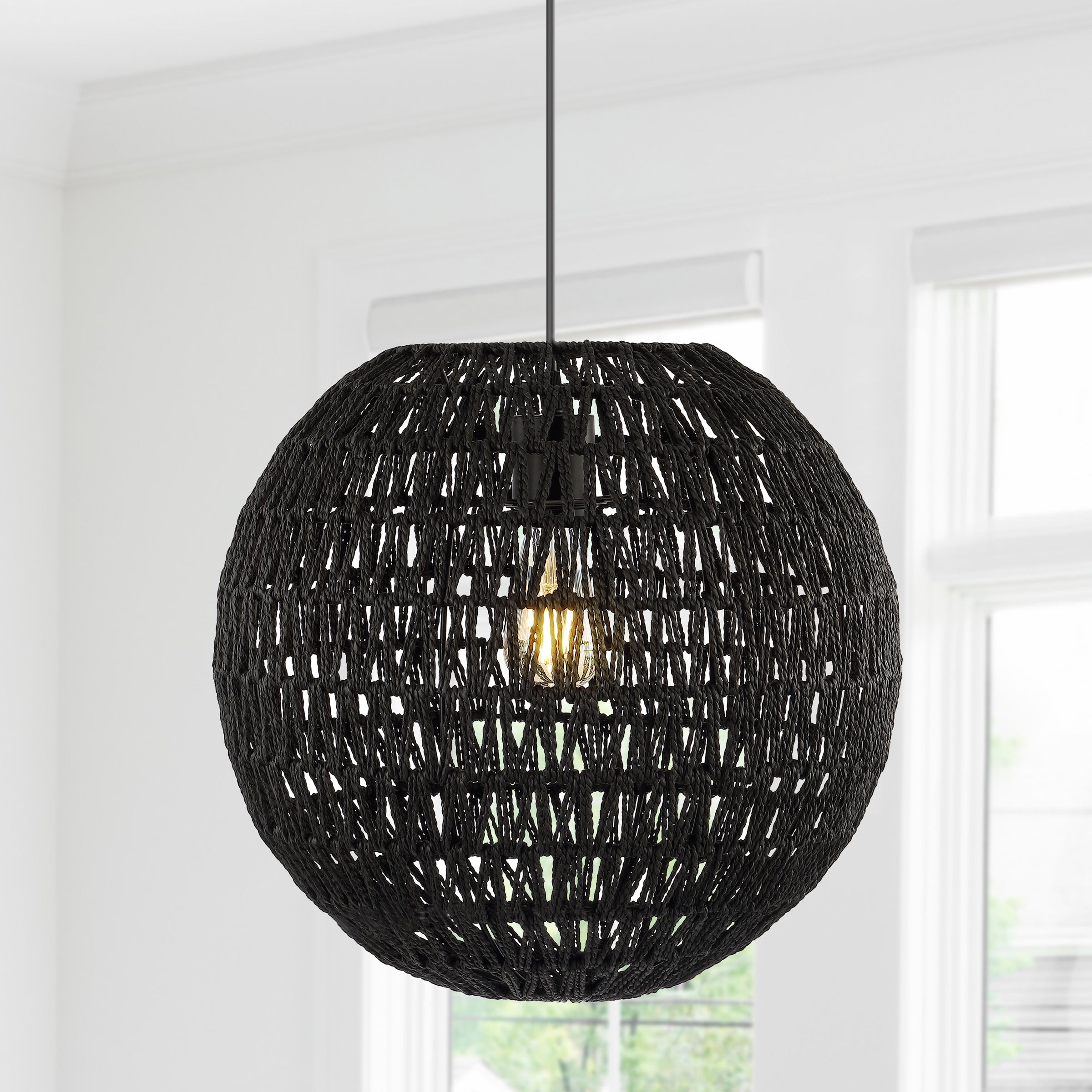 Luna 1-Light Bohemian Modern Woven Rattan/Iron LED Pendant