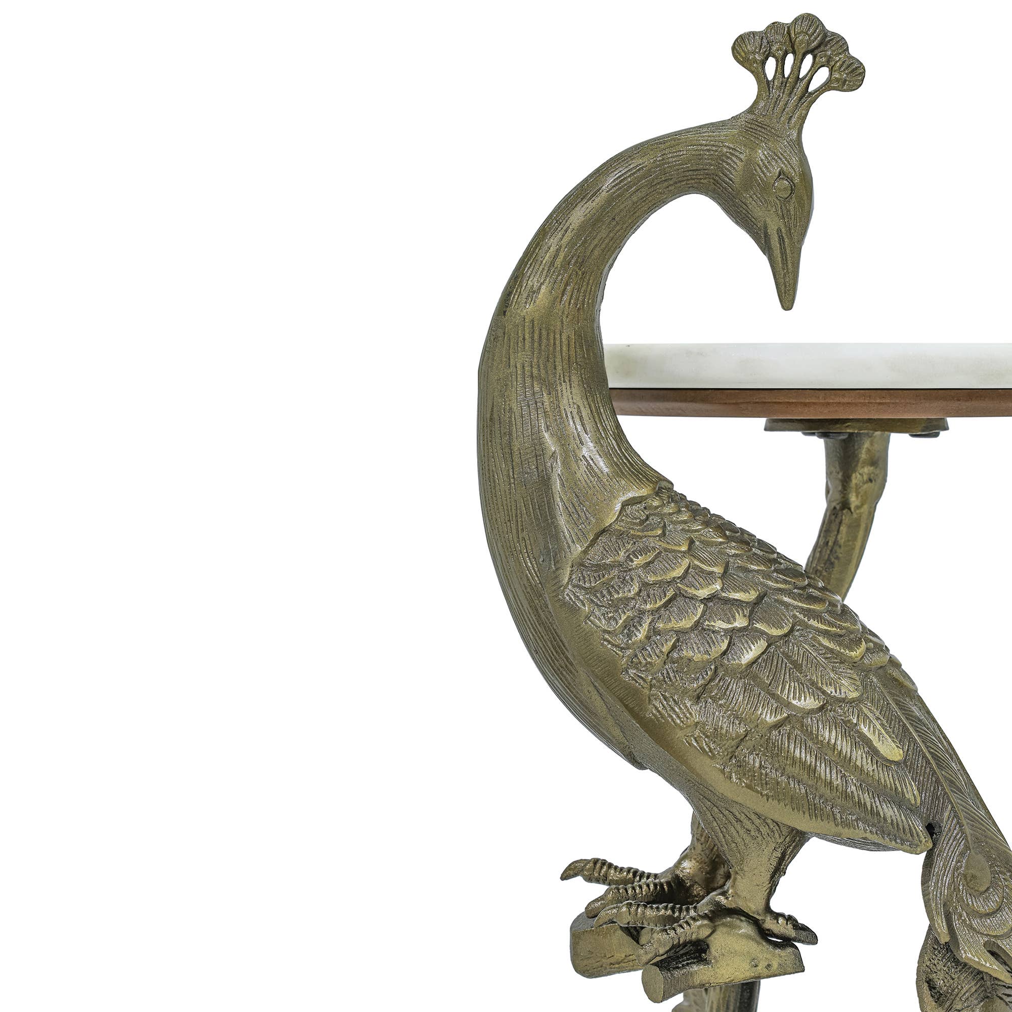Peacock Brass Antique Side Table with Marble Top