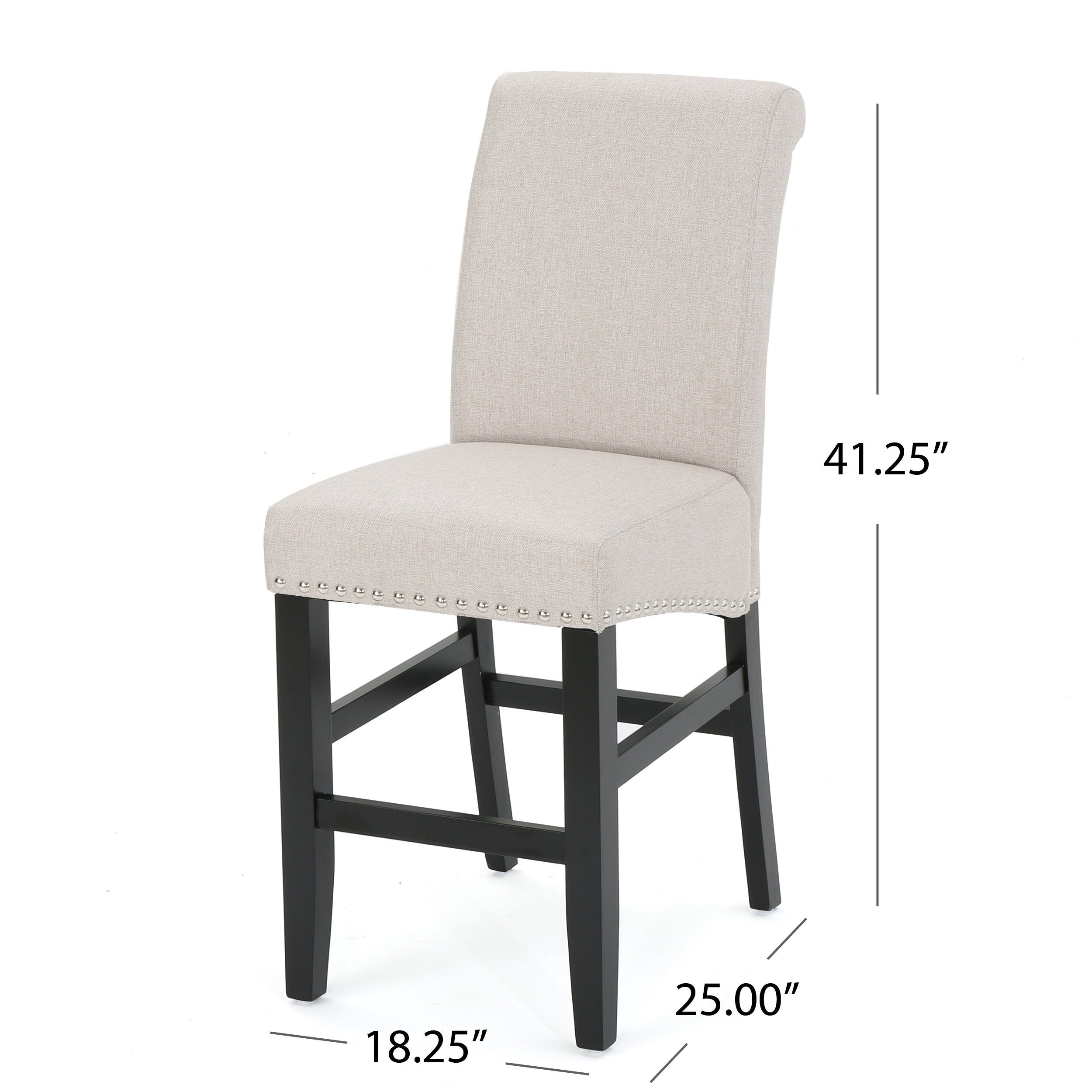 25" Contemporary Upholstered Counter Stools with Nailhead Trim, Set of 2