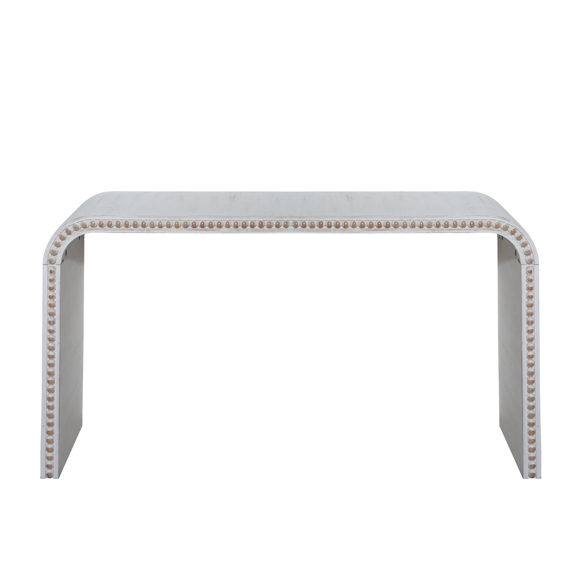 Curved Waterfall-Style Wood Beaded Console Table
