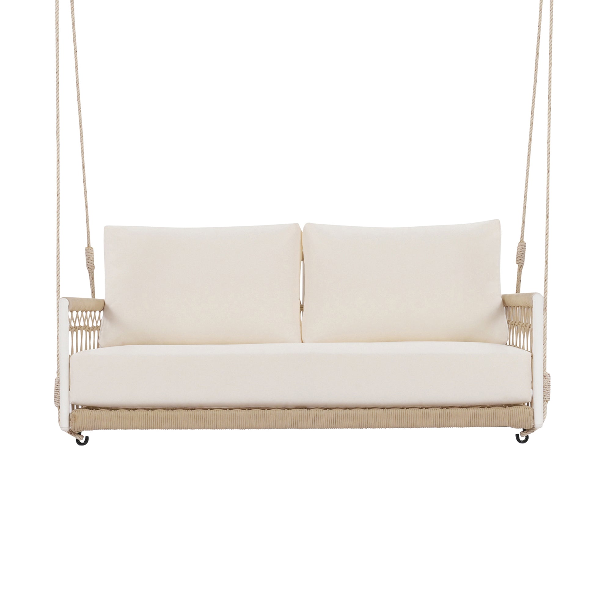 Outdoor Woven Rope Swing Sofa with Iron Frame and Soft Cushions