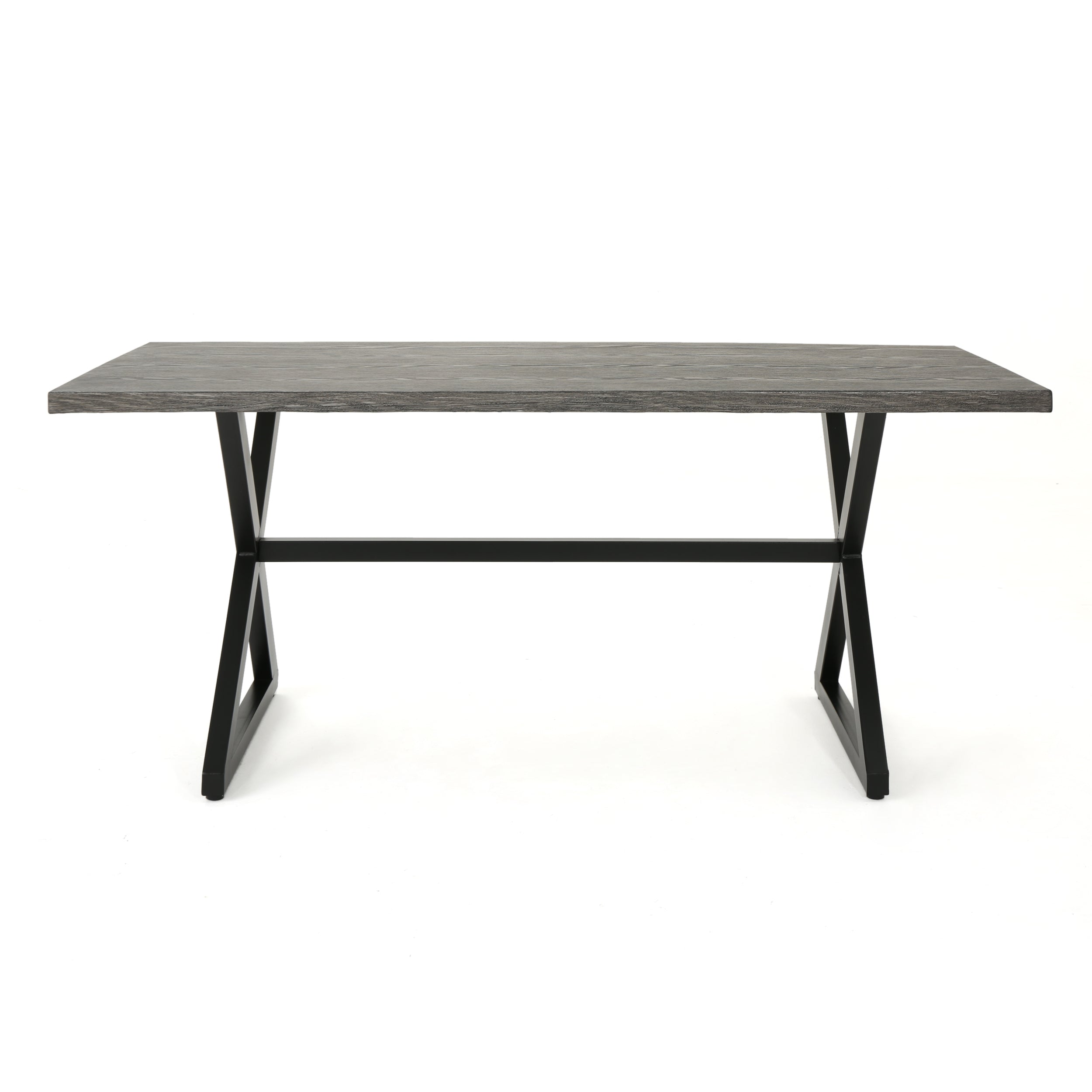 Rolando Outdoor Aluminum Dining Table with Steel Frame, Grey / Black