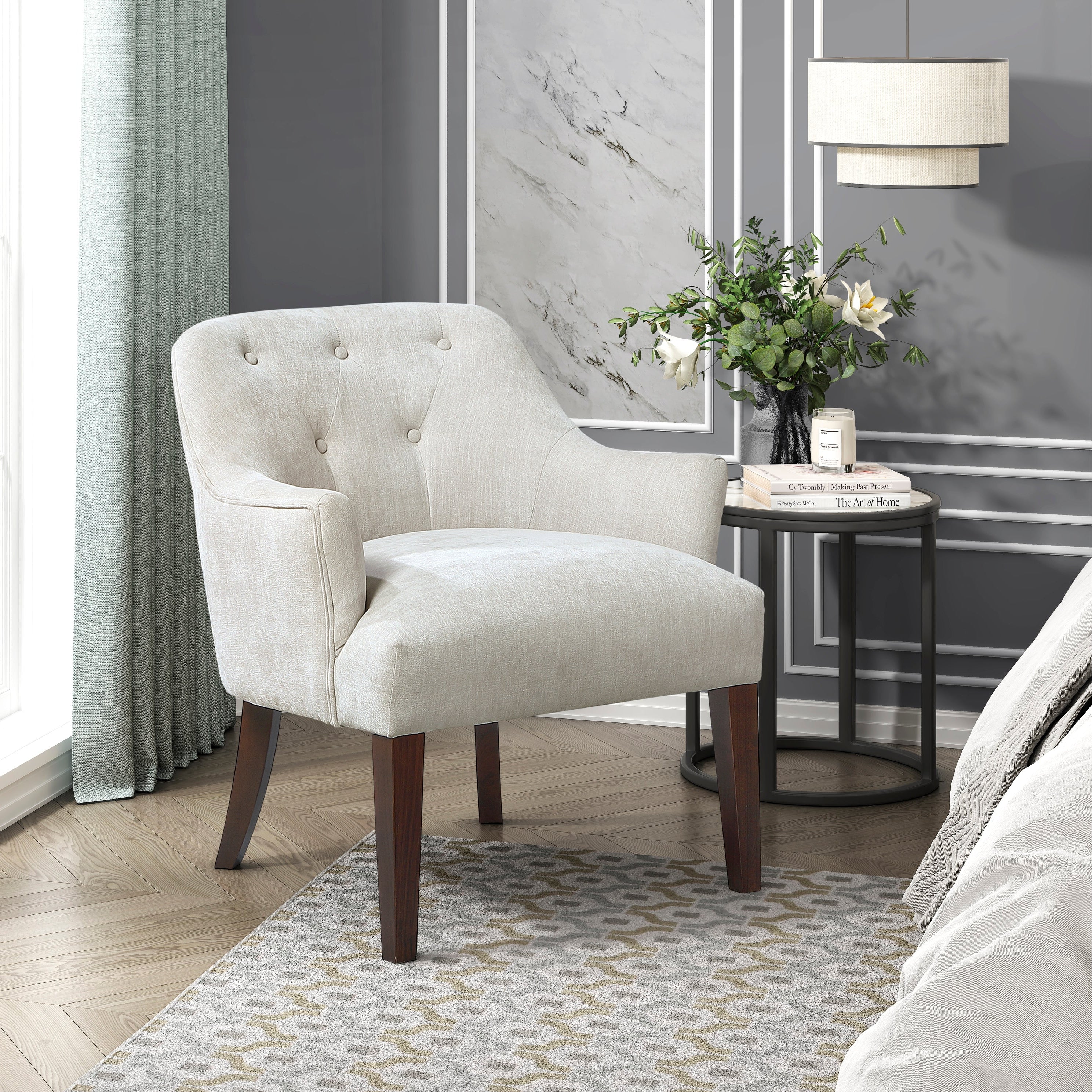 Modern Tufted Back Accent Chair with Wood Legs