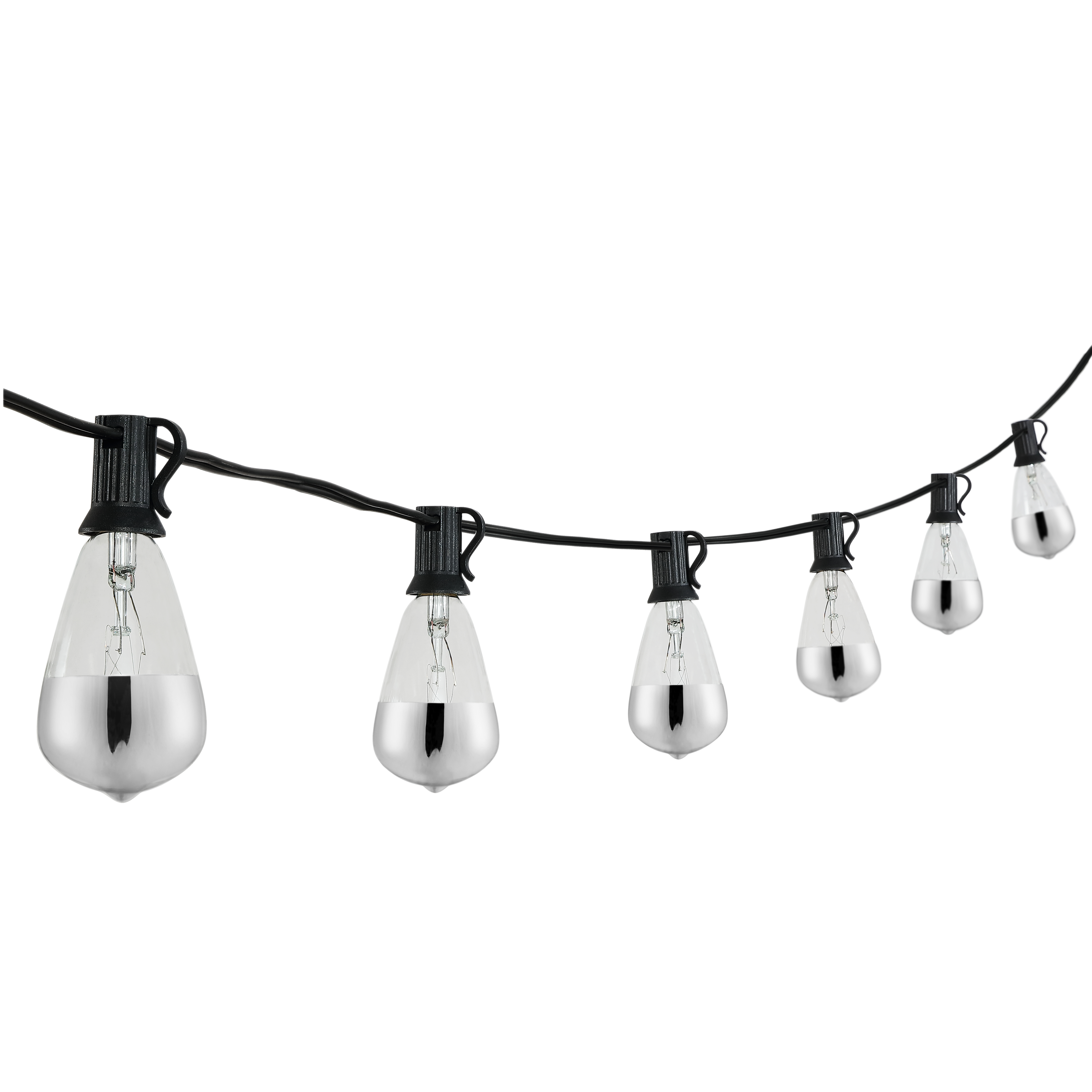 10-Light Indoor/Outdoor Rustic Industrial Incandescent C7 Half-Chrome Bulb String Lights