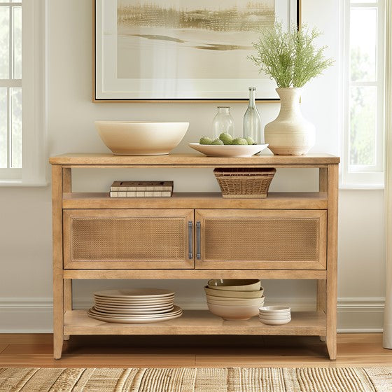Console Table with 2 Cane Doors and 2 Shelves