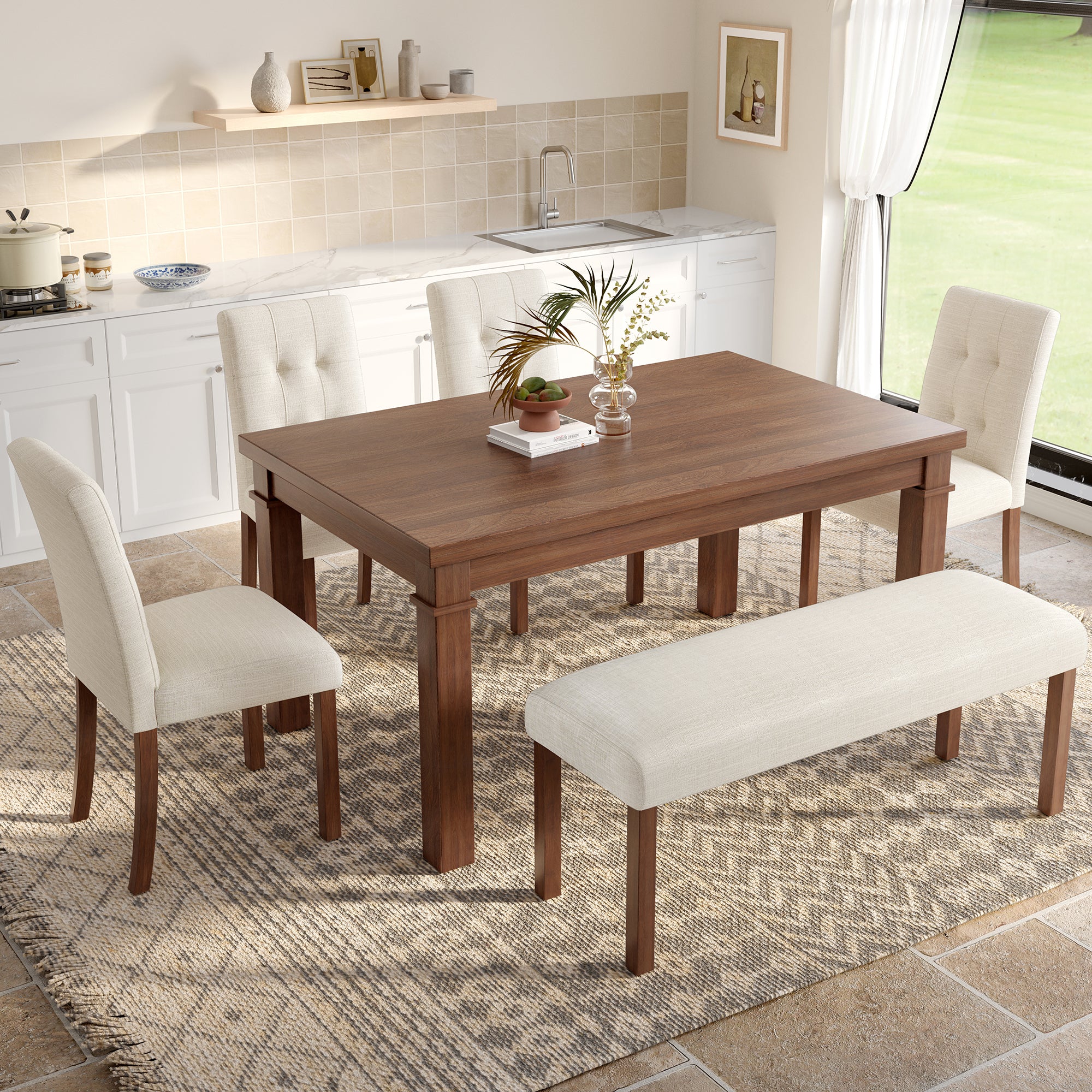 Franklin Modern 6-Piece Dining Set with 4 Upholstered Chairs & Bench