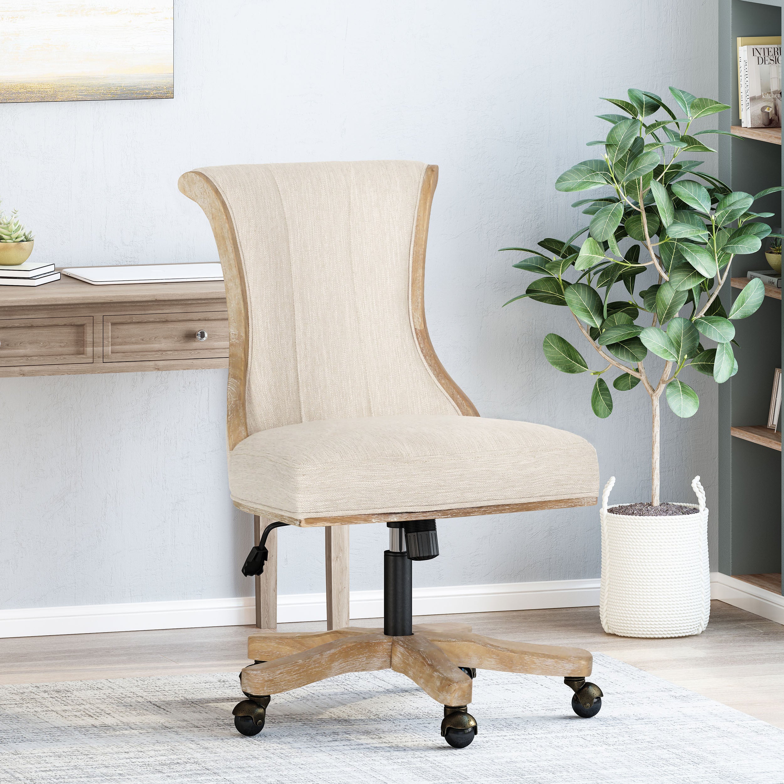 French Country Fan Back Swivel & Lift Office Chair