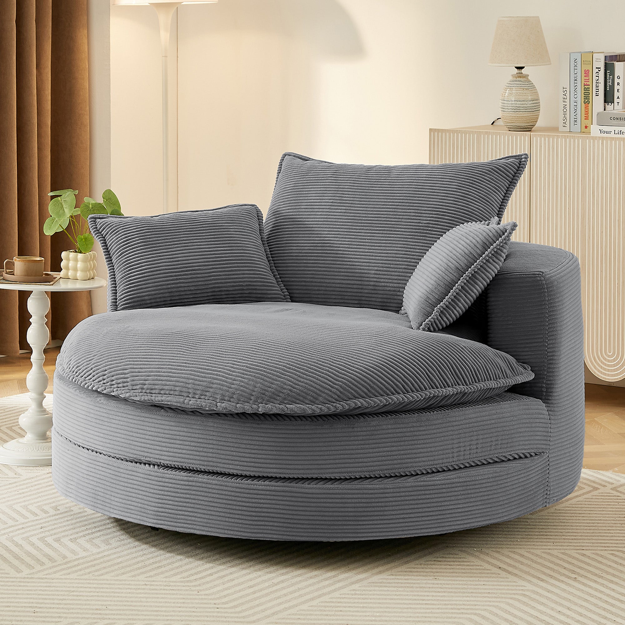 Corduroy 360° Swivel Accent Barrel Chair with 3 Removable Pillows