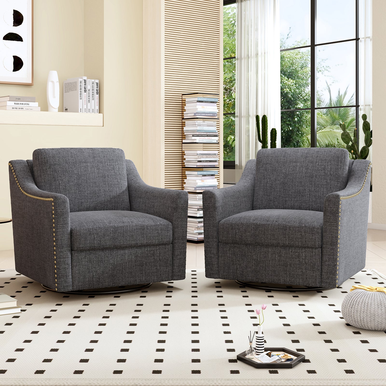Teddy Fleece 360° Swivel Round Upholstered Comfy Accent Chair With Pillow