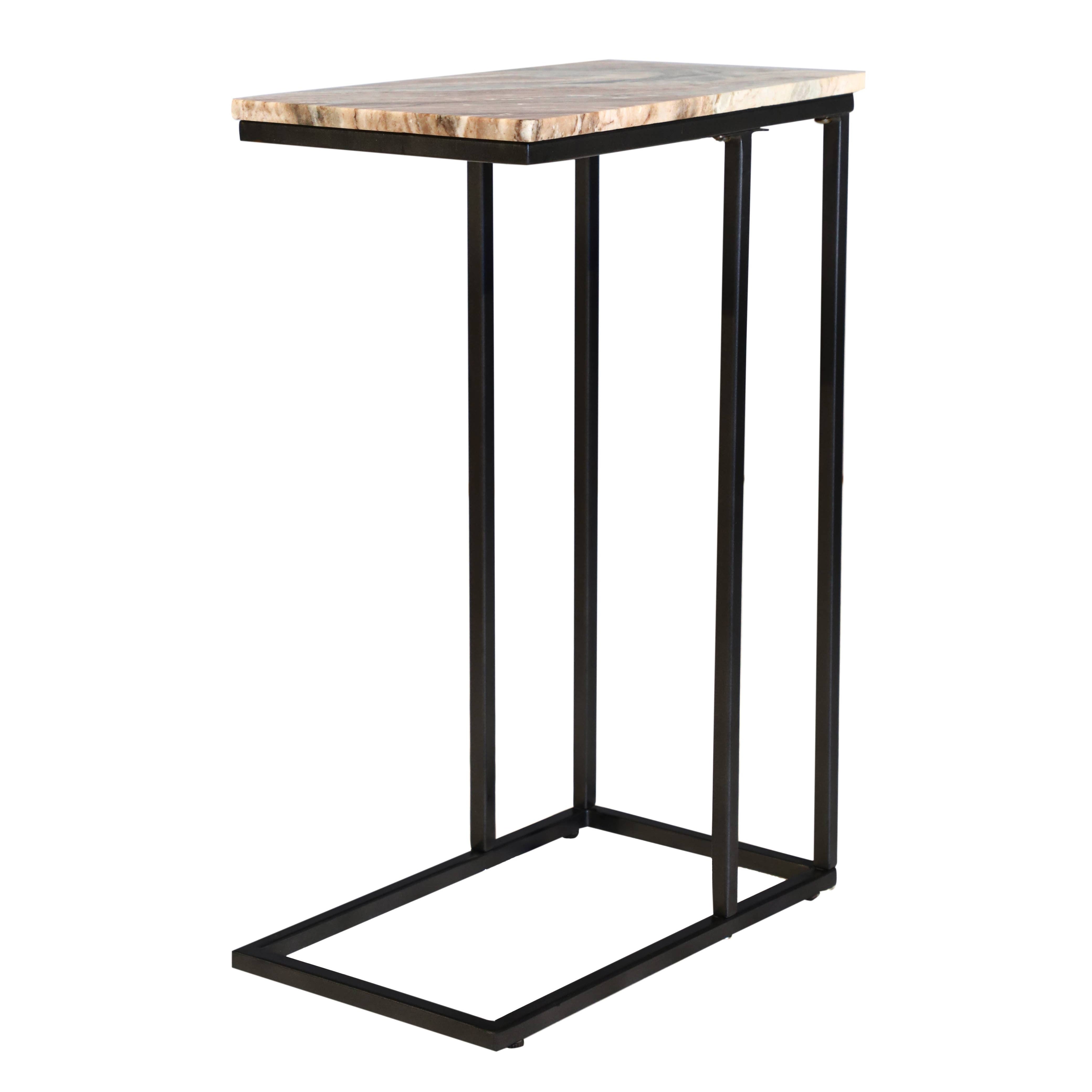 Marble "C" Table With Black Metal Frame