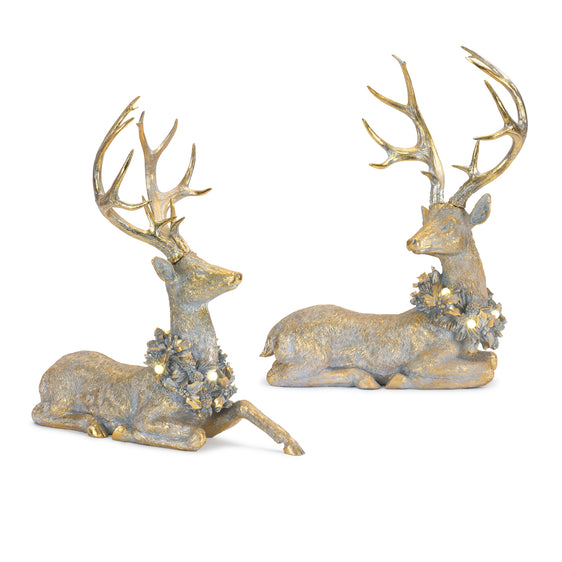 Holiday-Deer-Figurine-with-Lighted-Wreath-and-Gold-Finish-(set-of-2)-Gold-Christmas-Decor