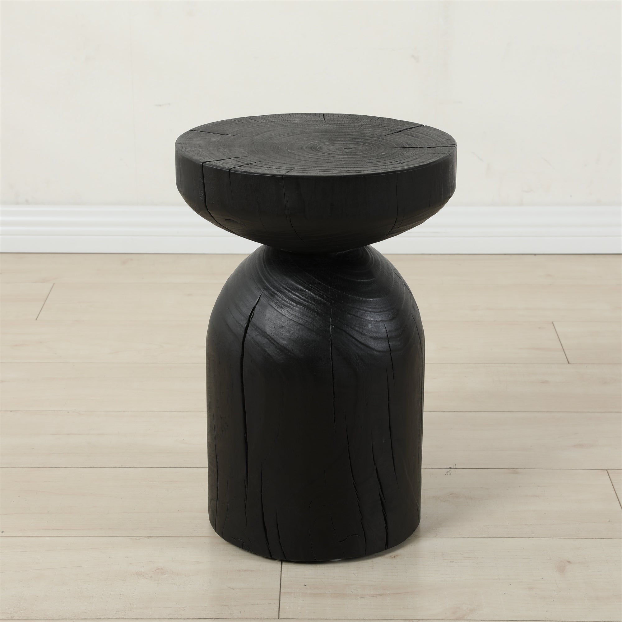 Solid Mango Wood Side End Table in Black