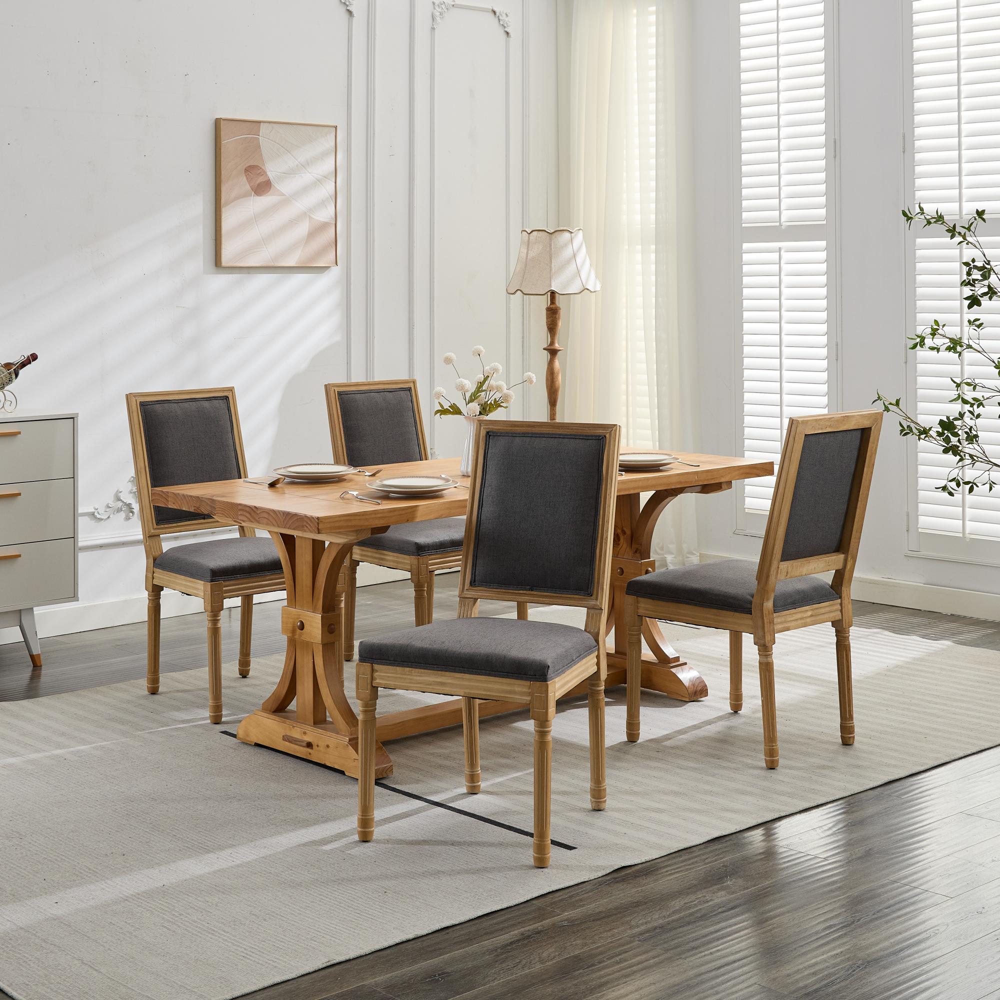 Louis French Country Dining Chairs with Square Upholstered Backrest, Set of 2