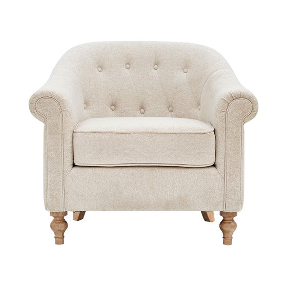Upholstered Accent Chair with Rolled Arms and Turned Front Legs