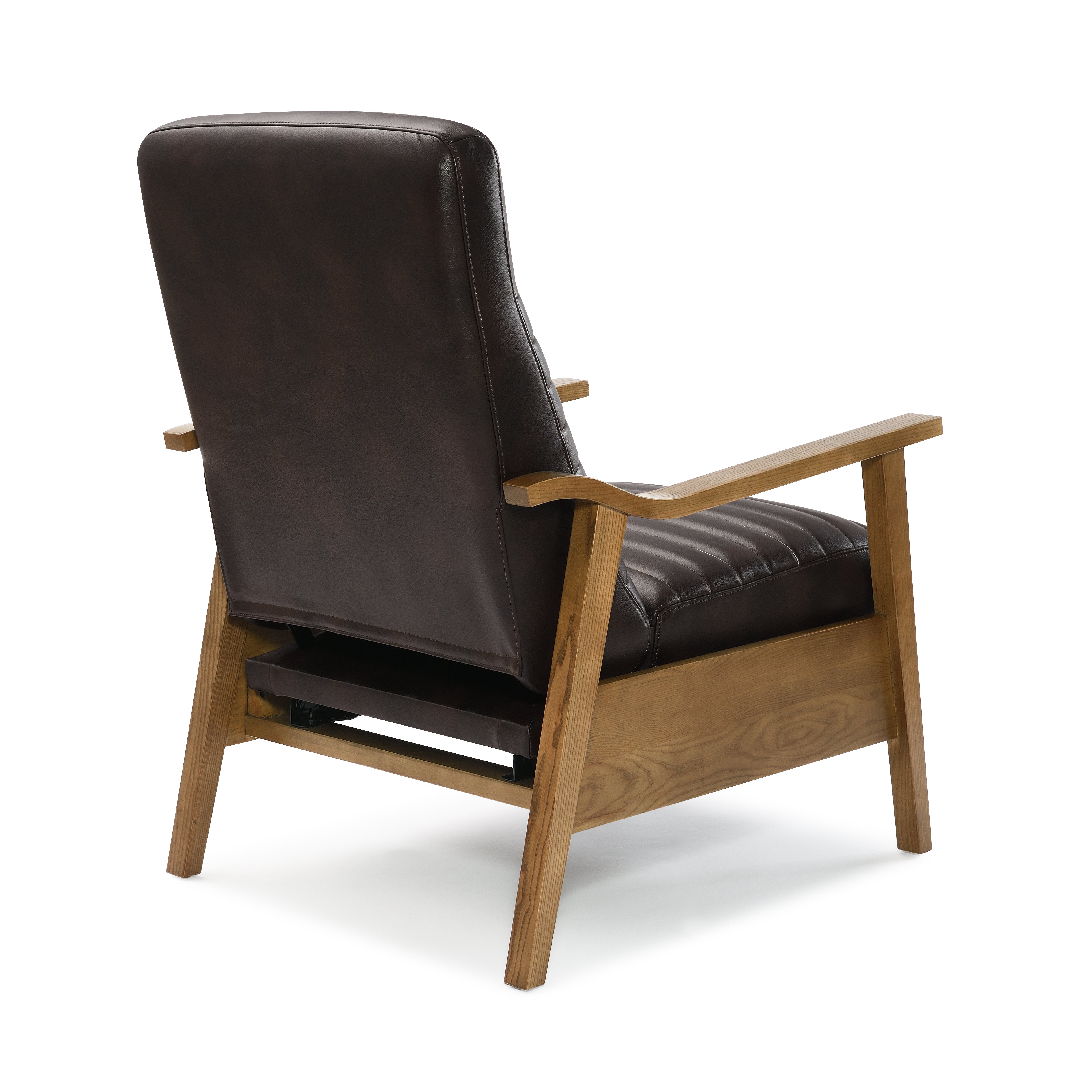 Asher Faux Leather Push Back Recliner with Wooden Arms