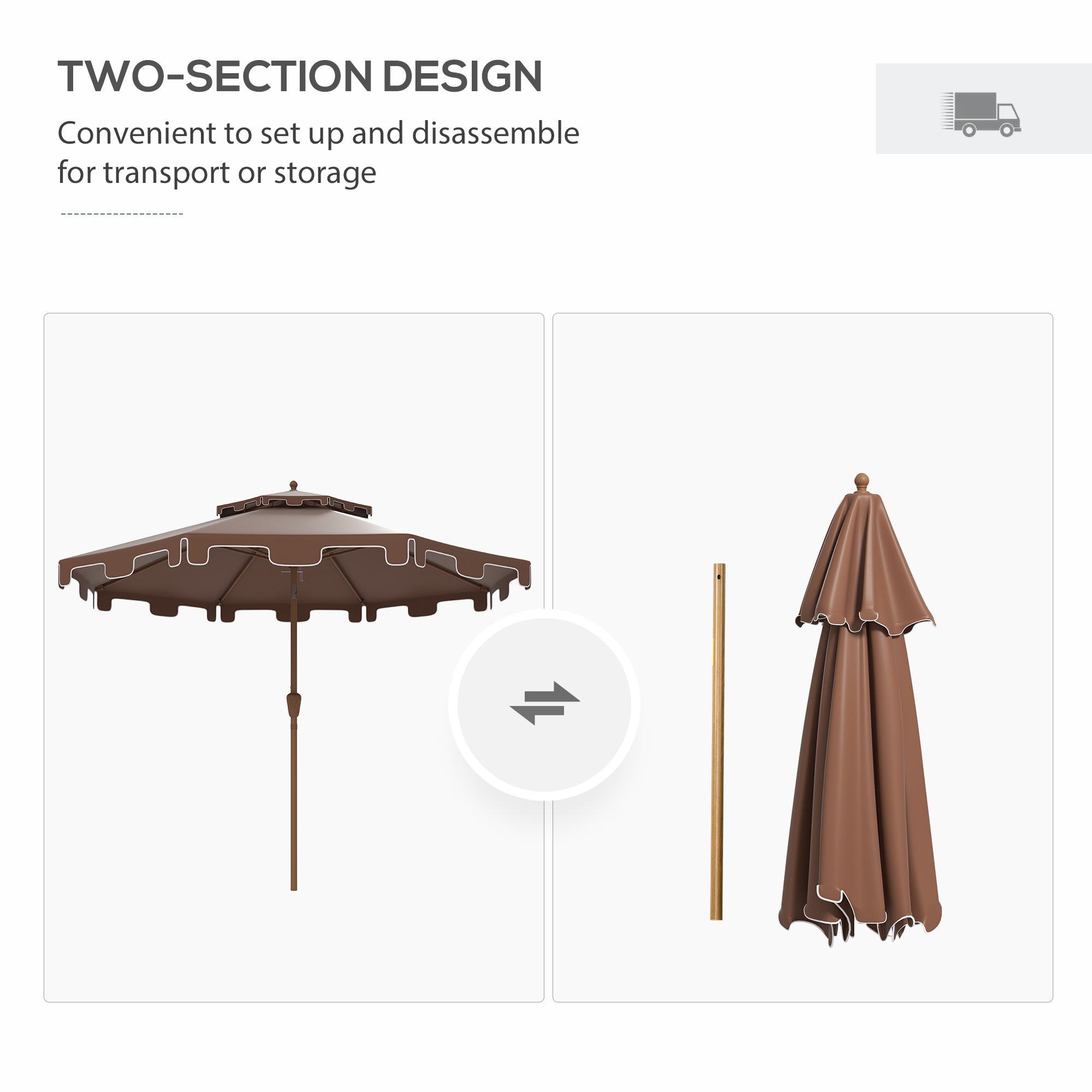 9' Double Top Ruffled Patio Umbrella with Push Button Tilt and Crank