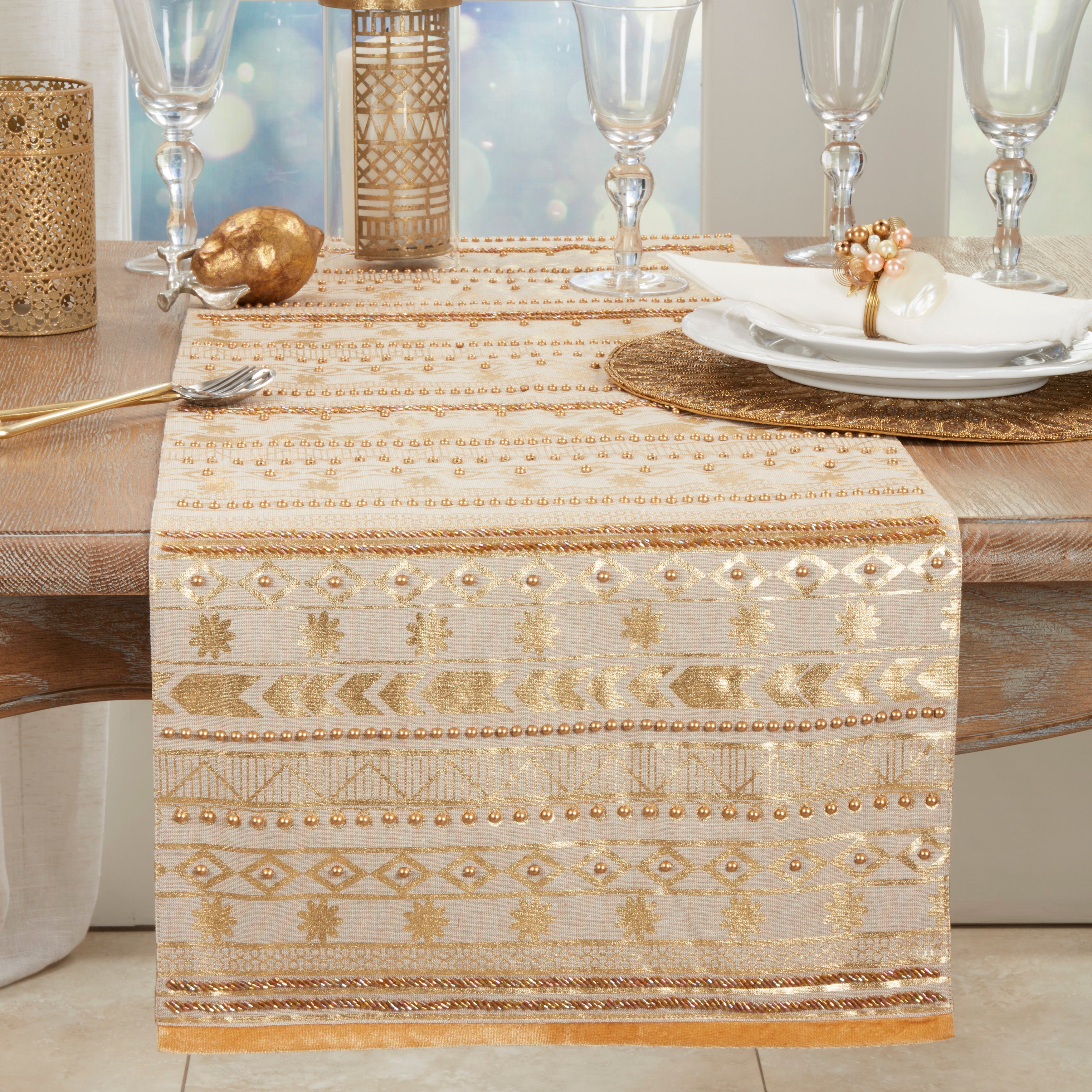 Beaded Aztec Design Cotton Table Runner