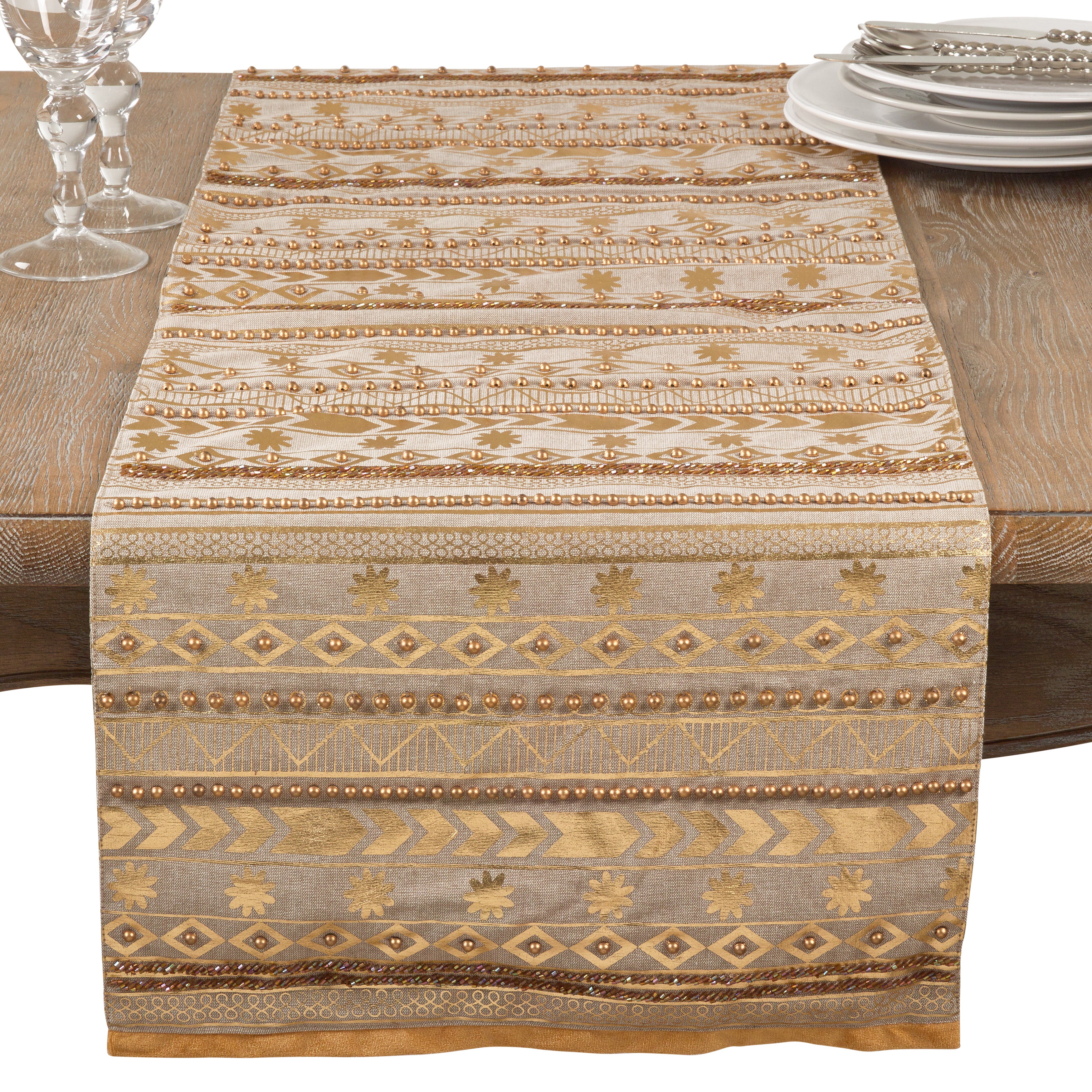 Beaded Aztec Design Cotton Table Runner