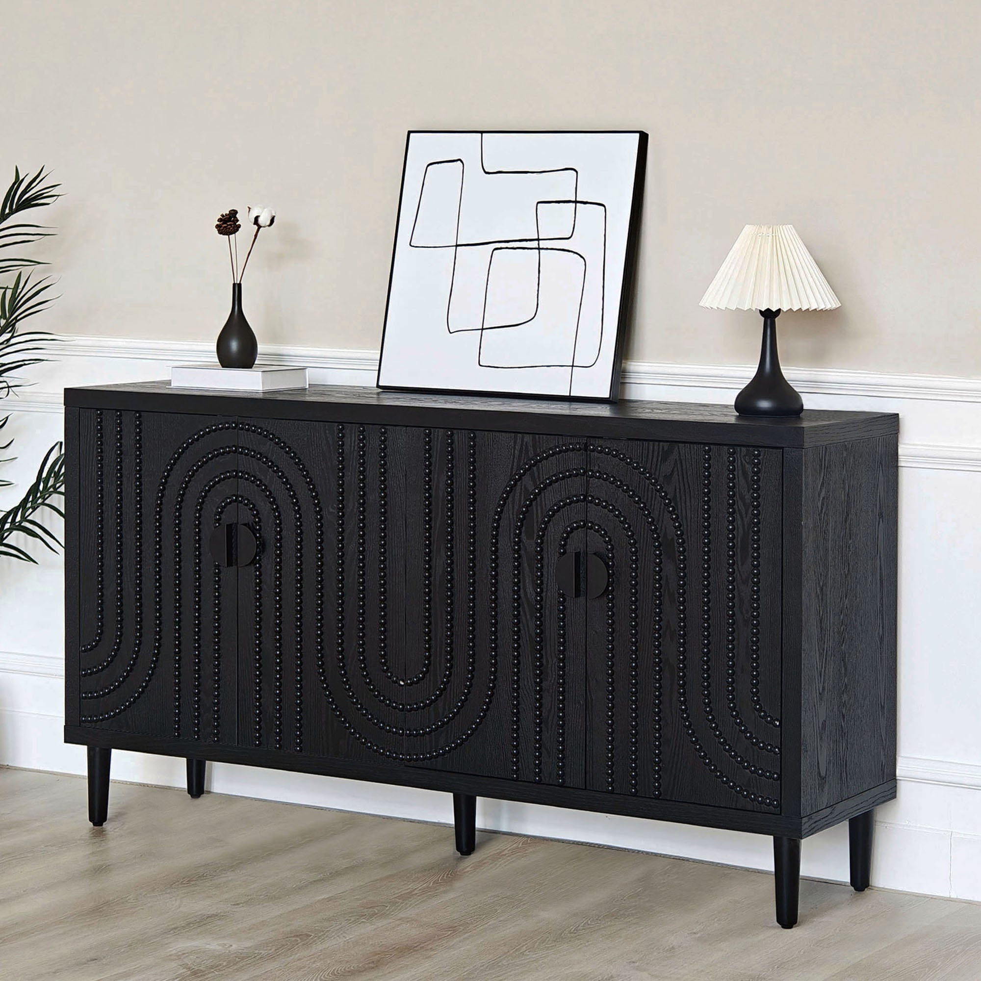 Wood Sideboard with 4 Doors and Tapered Legs