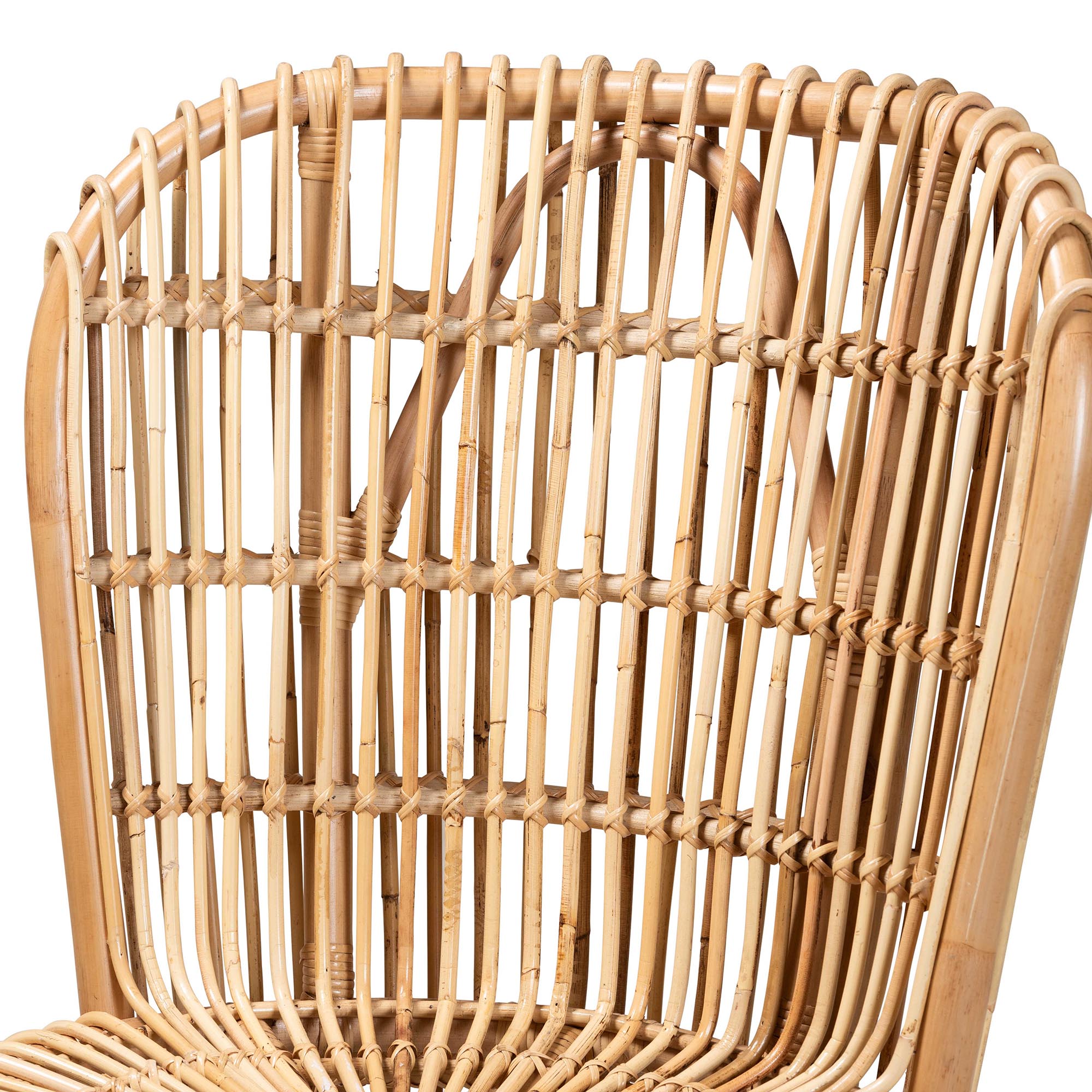 Modern Bohemian Natural Rattan Tall Lounge Chair