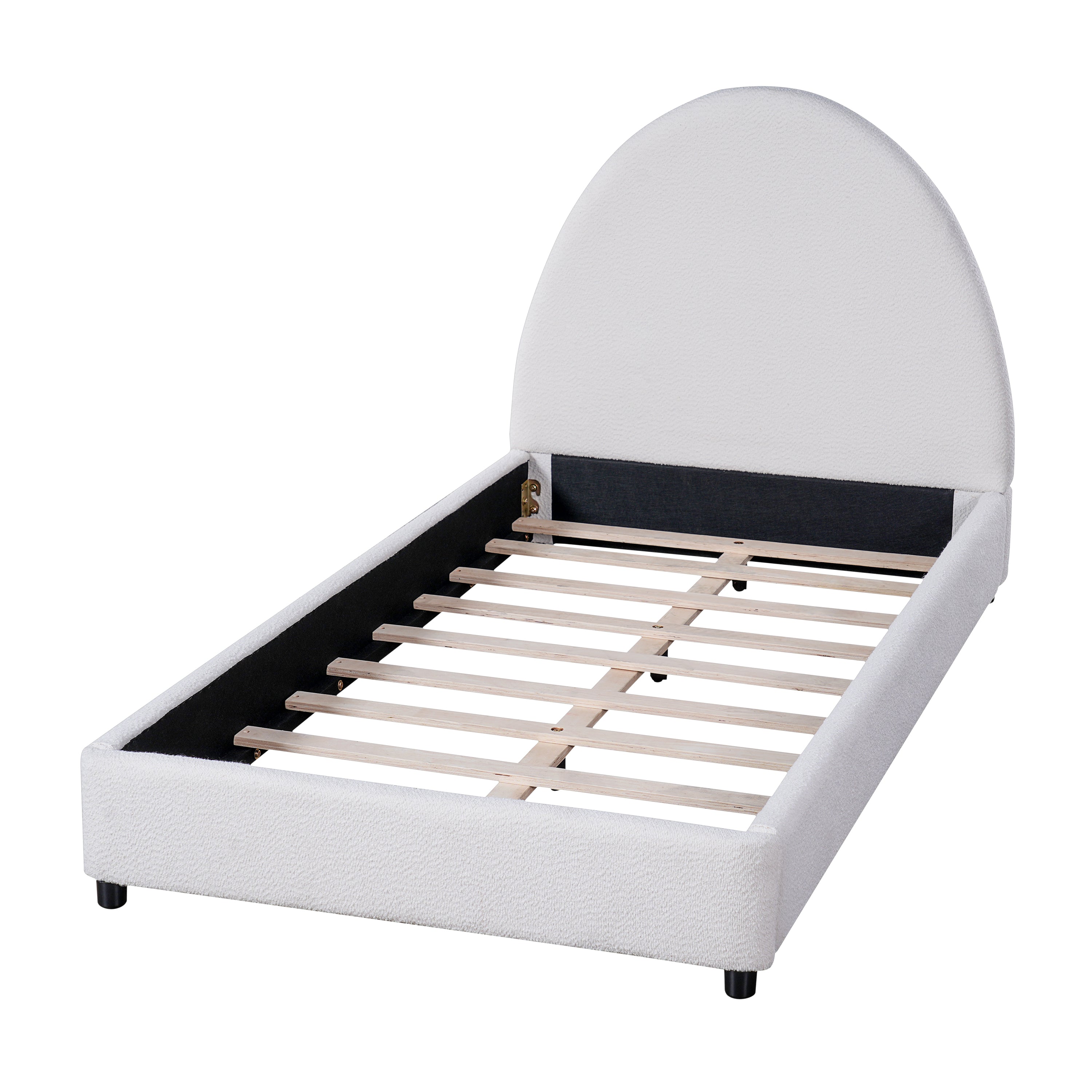 Bed Frame With Boucle Upholstered Round Curved Headboard