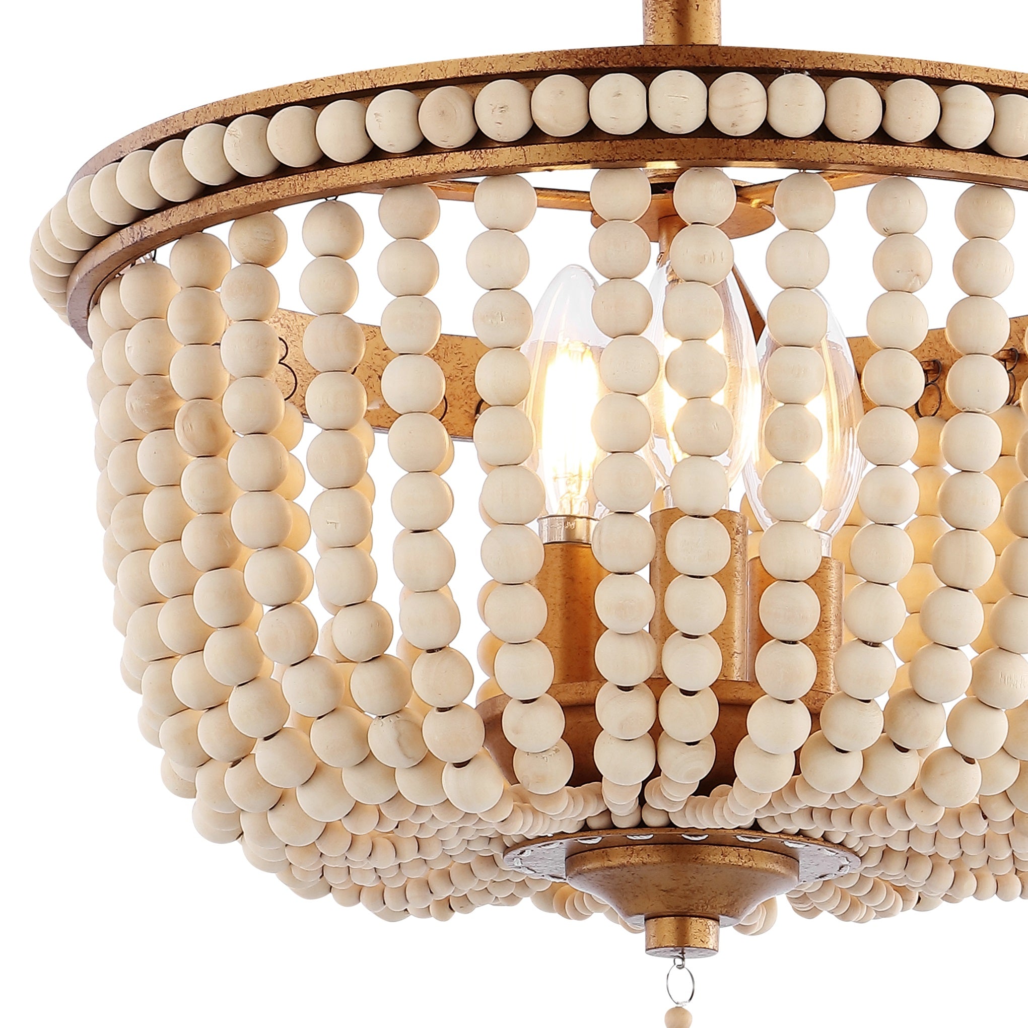 Allie 3-Light Bohemian Farmhouse Wood Bead/Iron LED Semi Flush Mount
