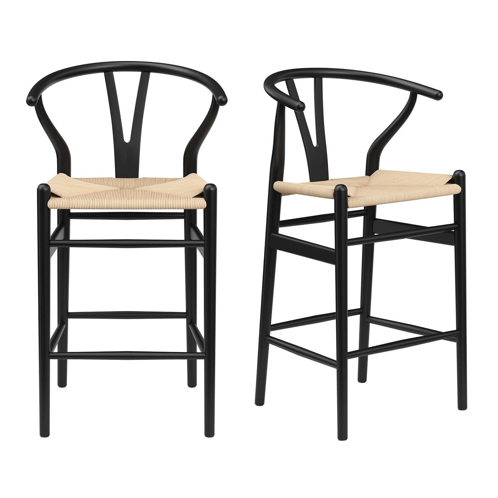 Wishbone Counter Height Barstool with Woven Seat