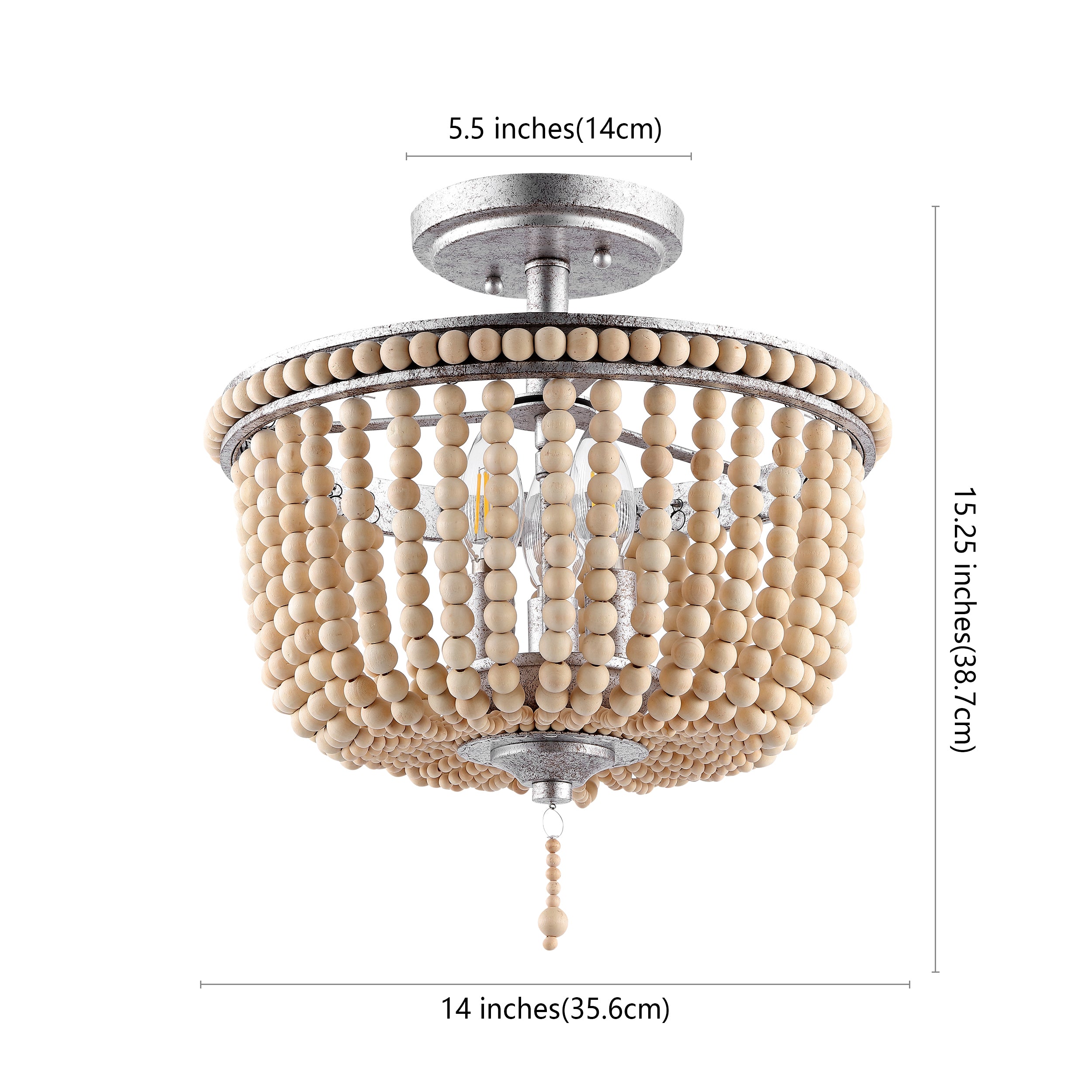 Allie 3-Light Bohemian Farmhouse Wood Bead/Iron LED Semi Flush Mount