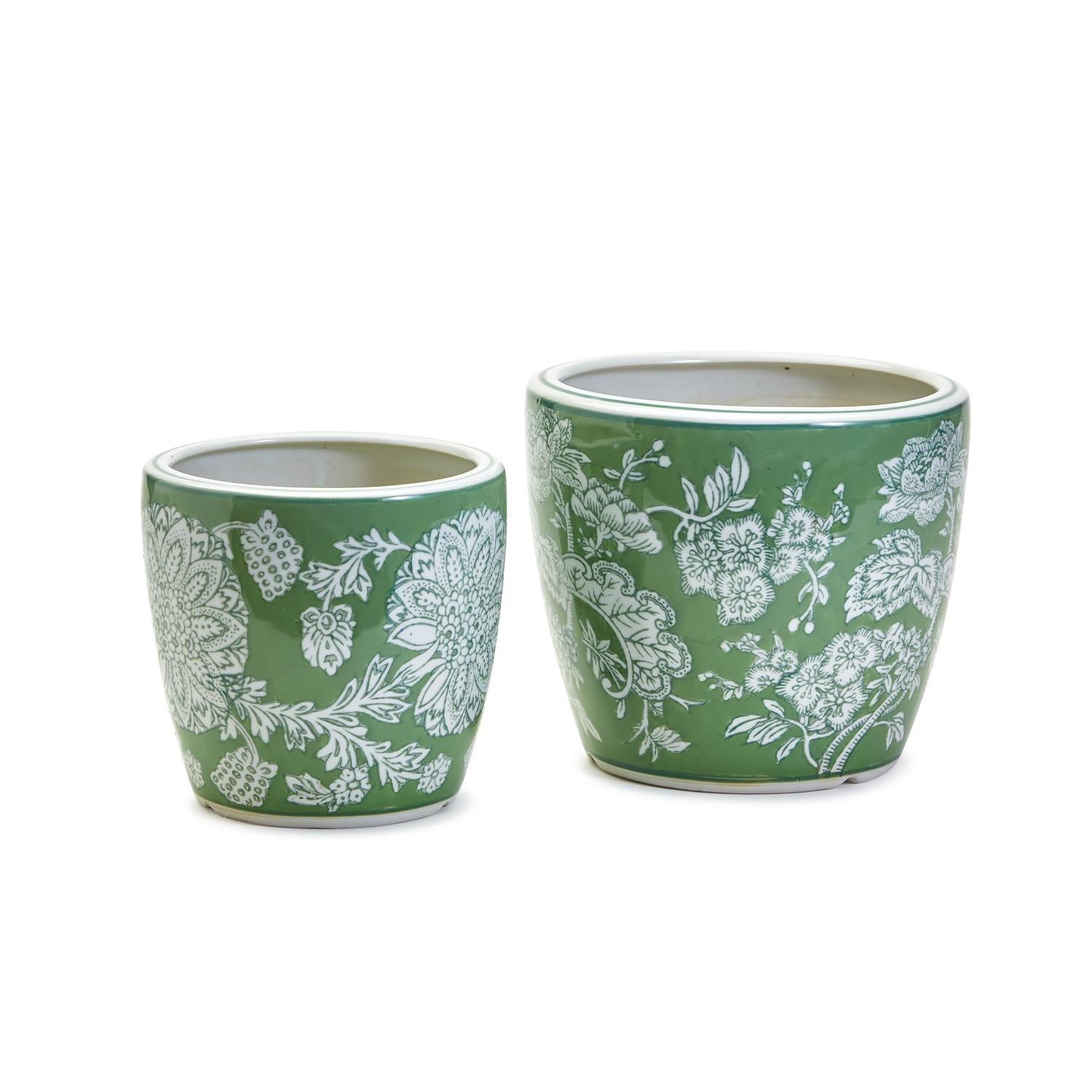 Countryside Hand-Painted Cachepot / Planter, Set of 2