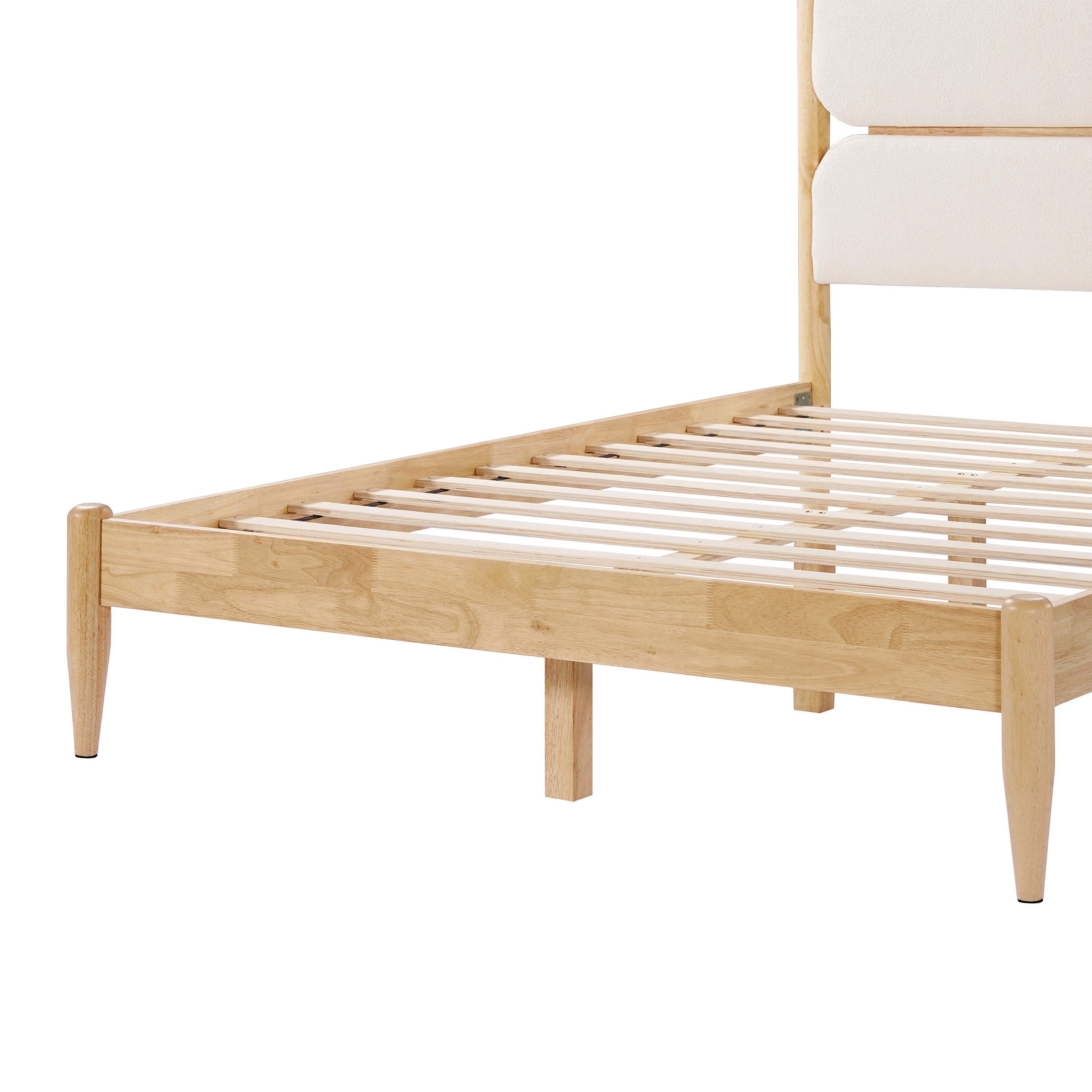 Solid Wood Bed Frame With Fleece Upholstered Headboard